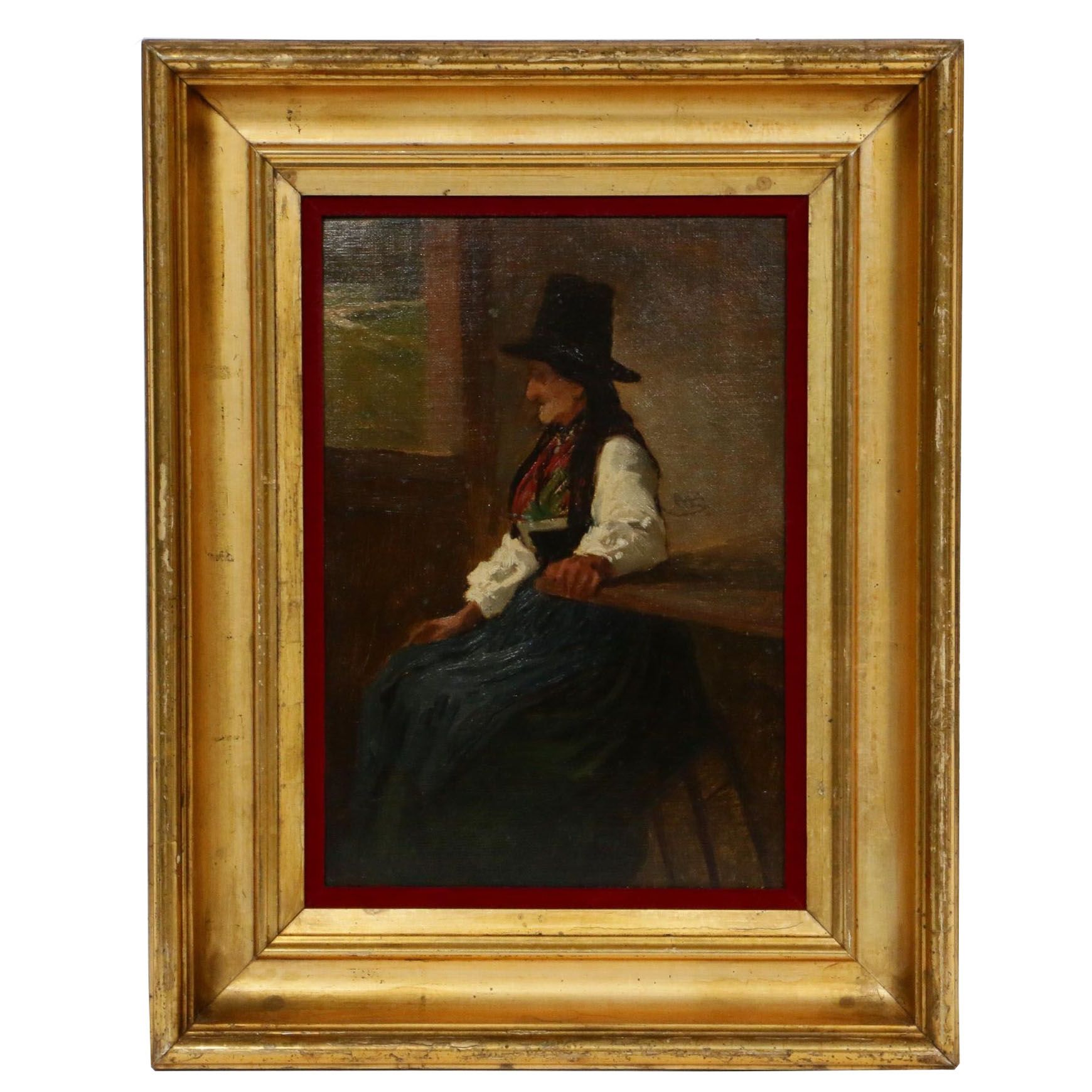 Late19th/Early 20th Century Peasant Woman Portrait Oil Painting