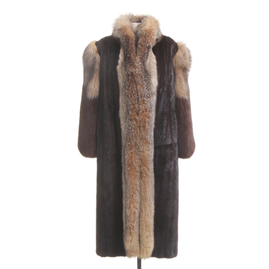 Fox Fur Trimmed Ranched Mink Fur Full Length Coat