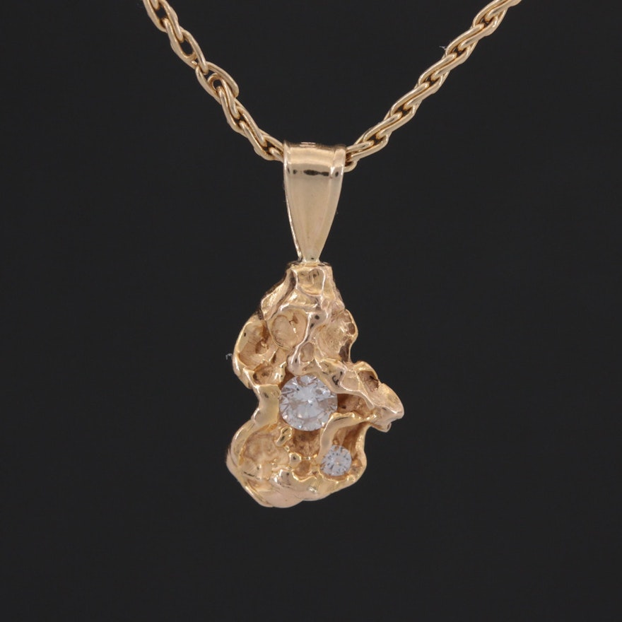 14K Yellow Gold Diamond Nugget Pendant Necklace