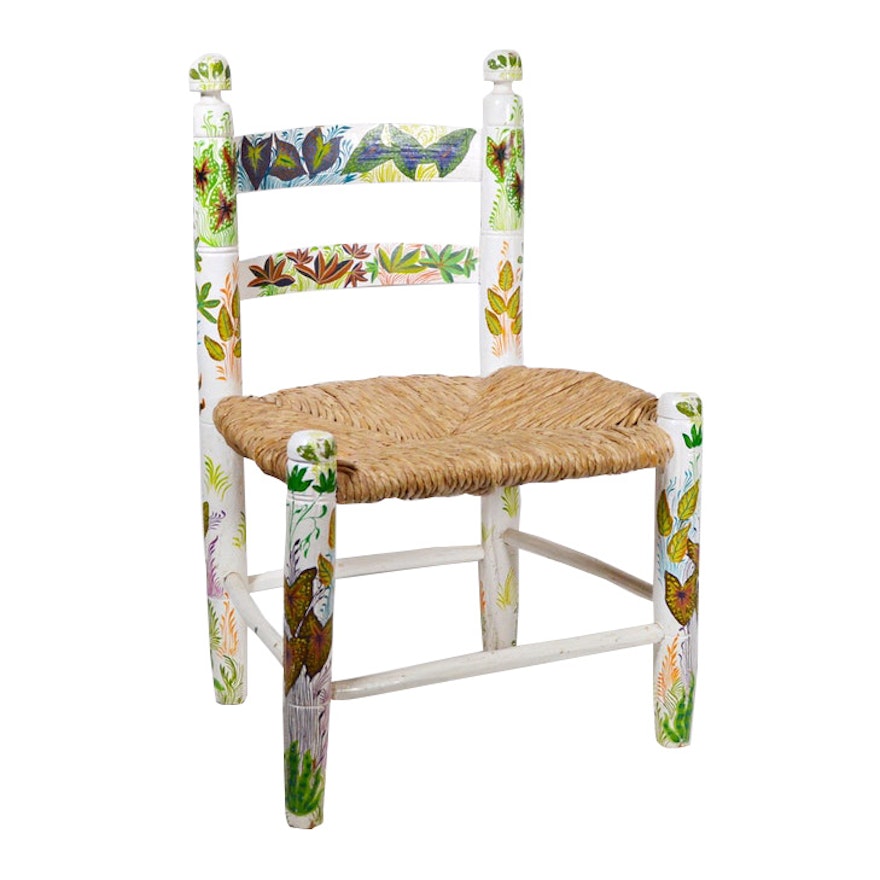 Child's Hand Painted Rattan Chair, Vintage