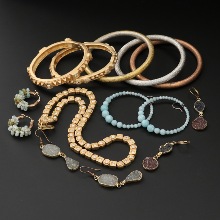 Assorted Rhinestone, Druzy, and Amazonite Jewelry Assortment