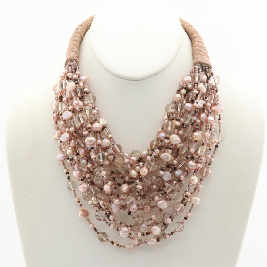 Cultured Pearl and Glass Collar Necklace