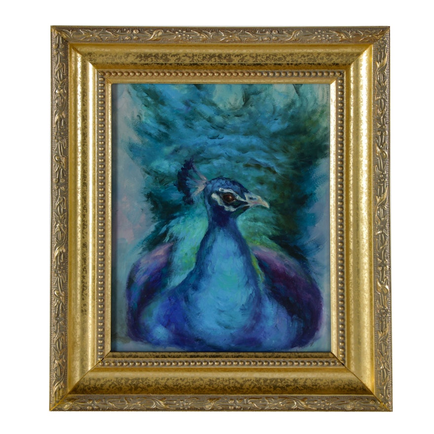Oil Painting of a Peacock
