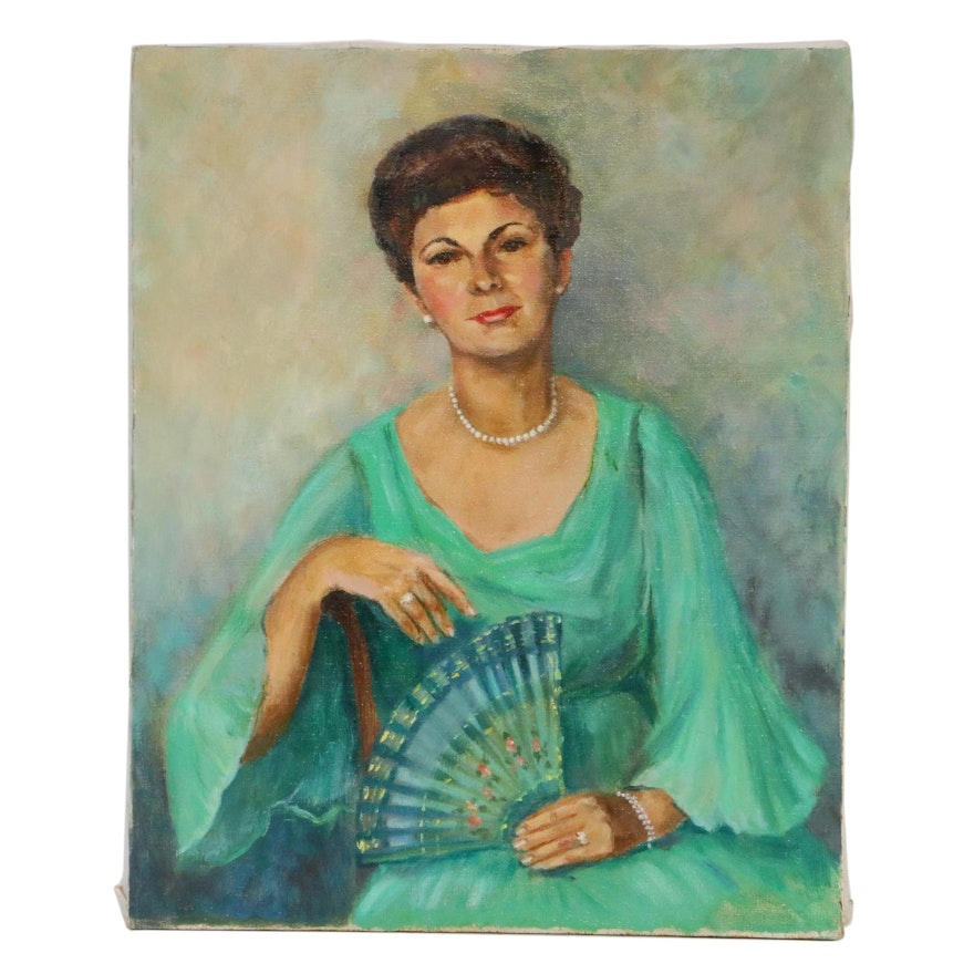 Nancy S. Heiskell Woman in Green Gown Oil Painting