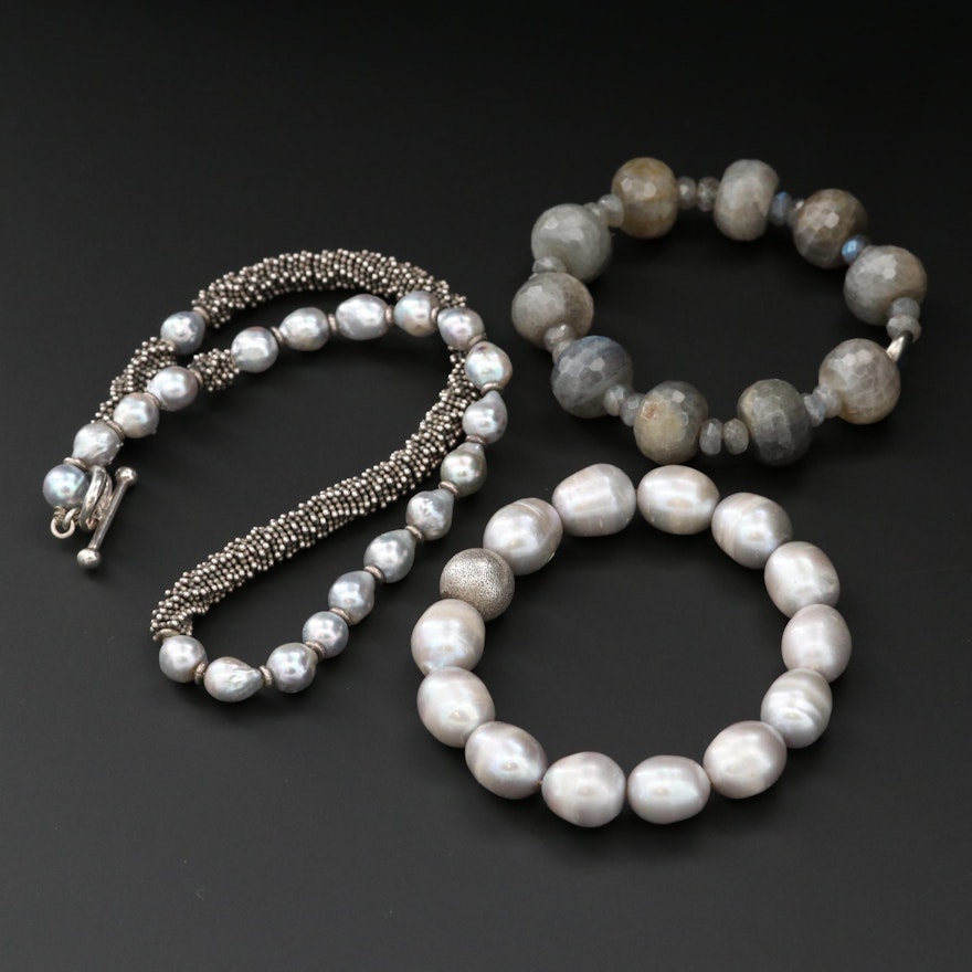 Beaded Cultured Pearl, Labradorite, and Corundum Jewelry