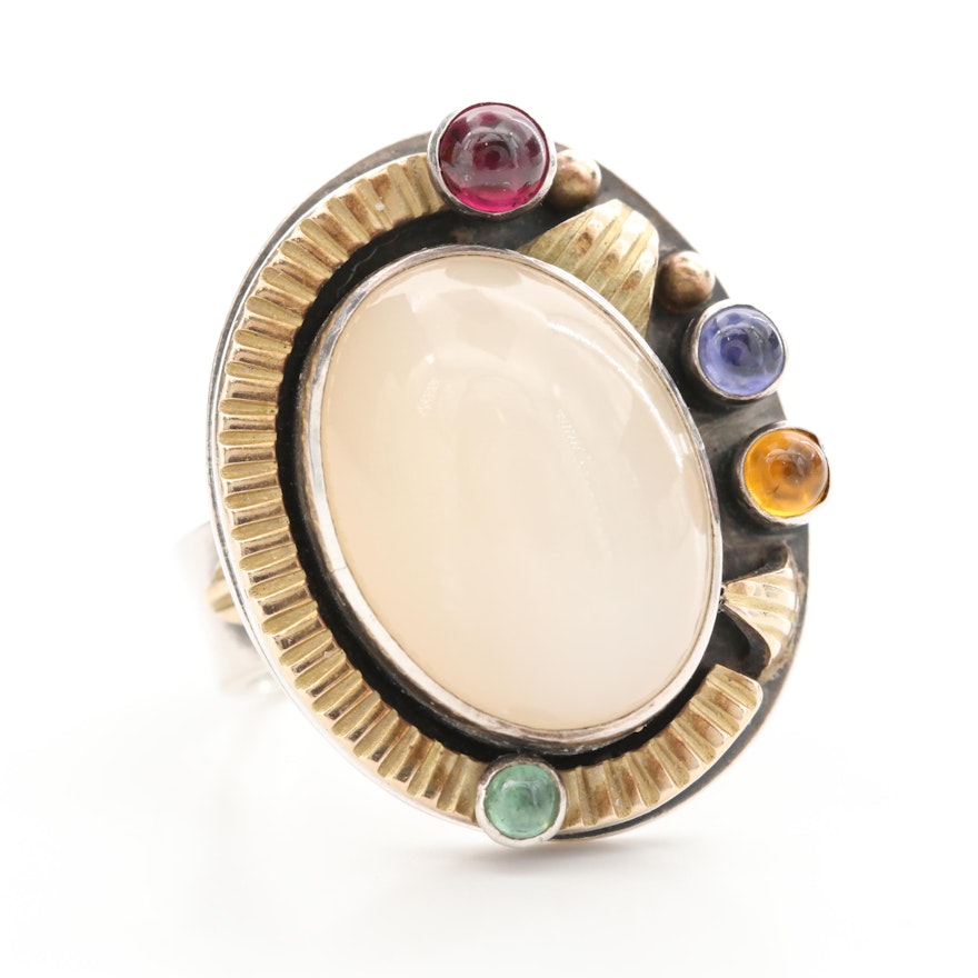 Risher Miranda Sterling Silver Gemstone Ring with 14K Yellow Gold Accents