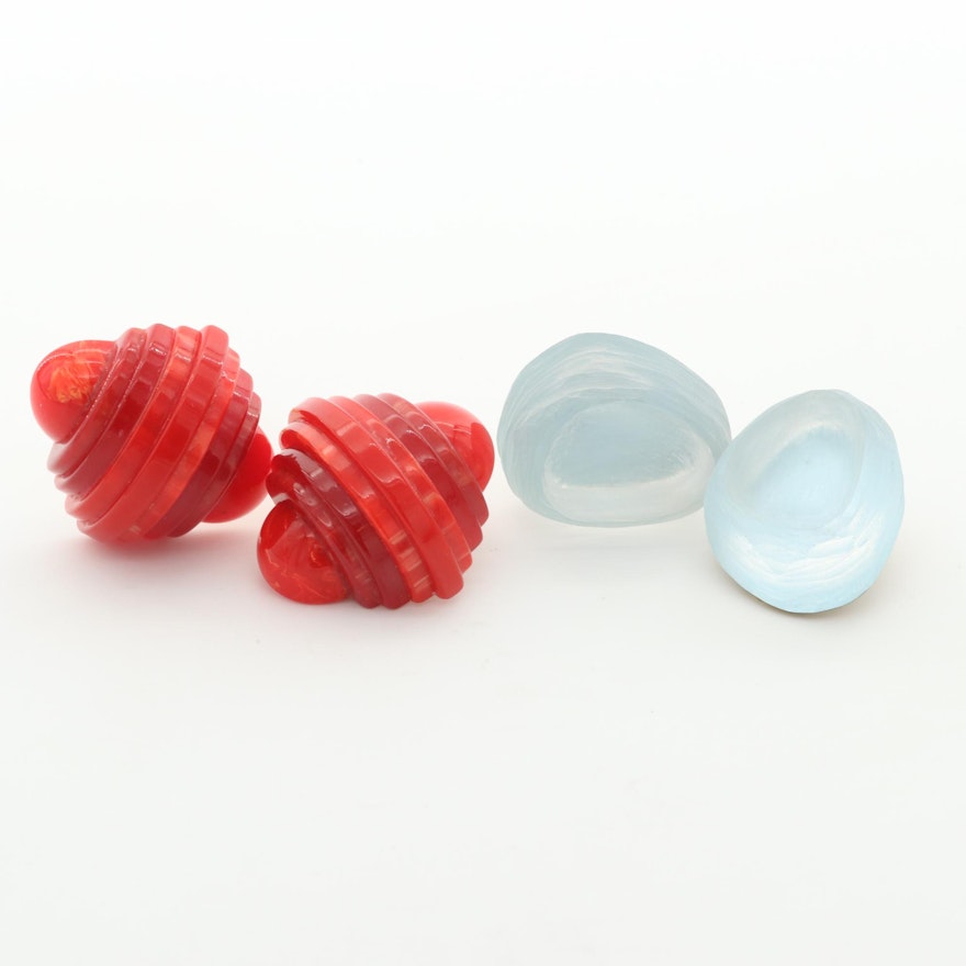 Clip-On Earrings Including "Hand Carved" Lucite by Alexis Bittar