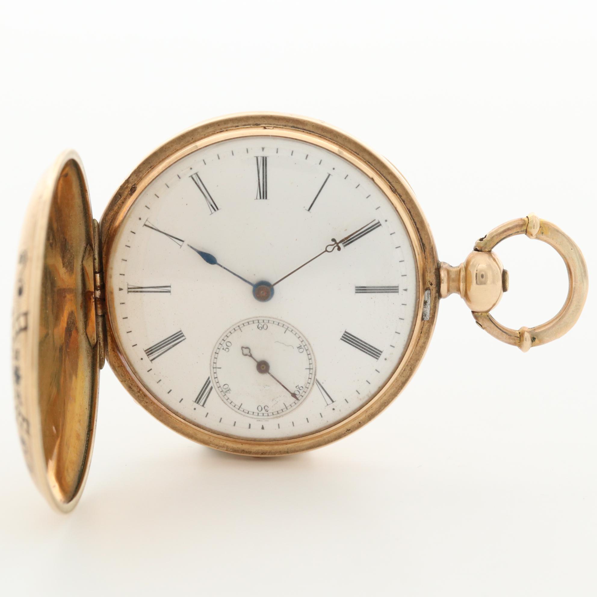 Antique Pateck & Co.14K Gold and Enamel Hunter Case Pocket Watch