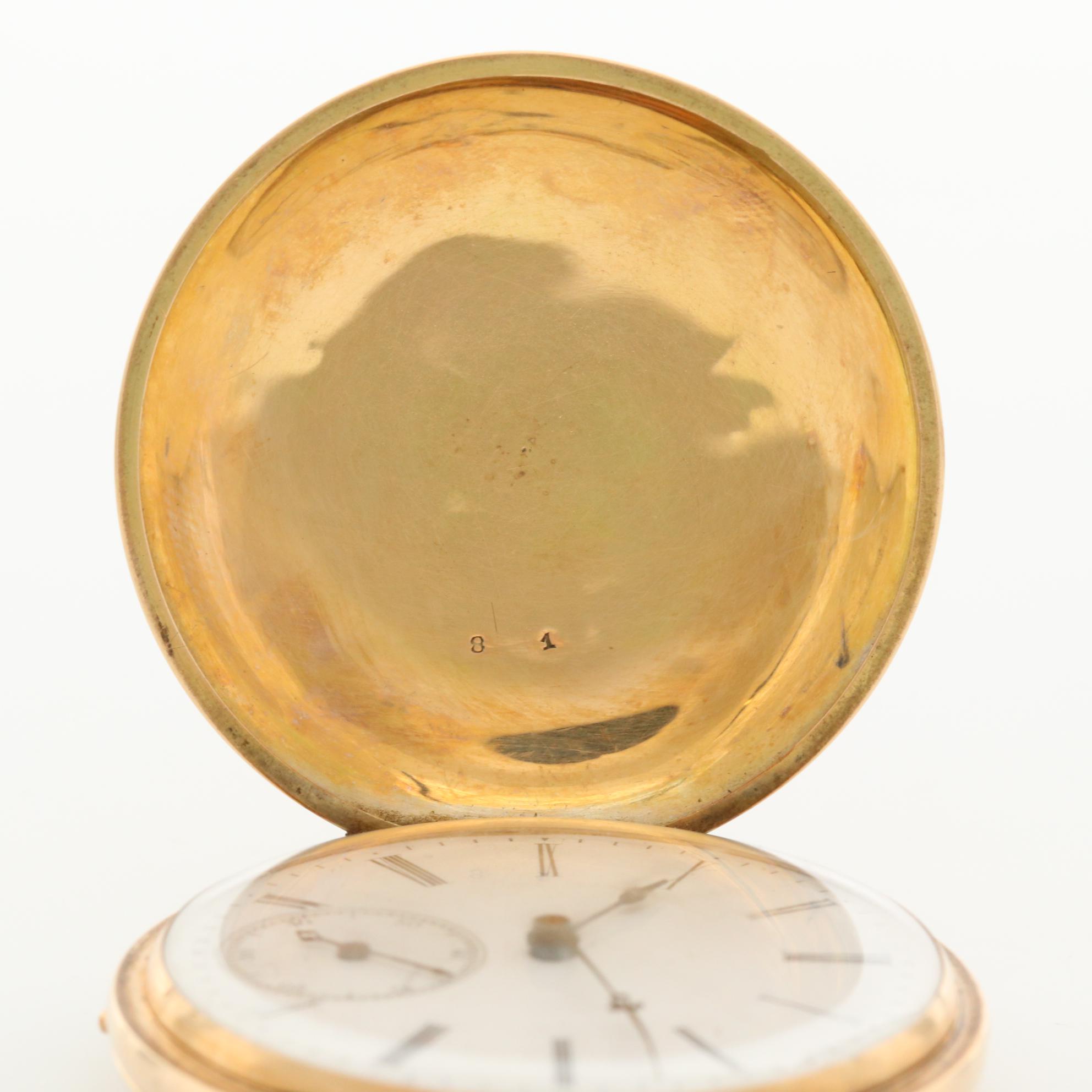 Antique Pateck & Co.14K Gold and Enamel Hunter Case Pocket Watch