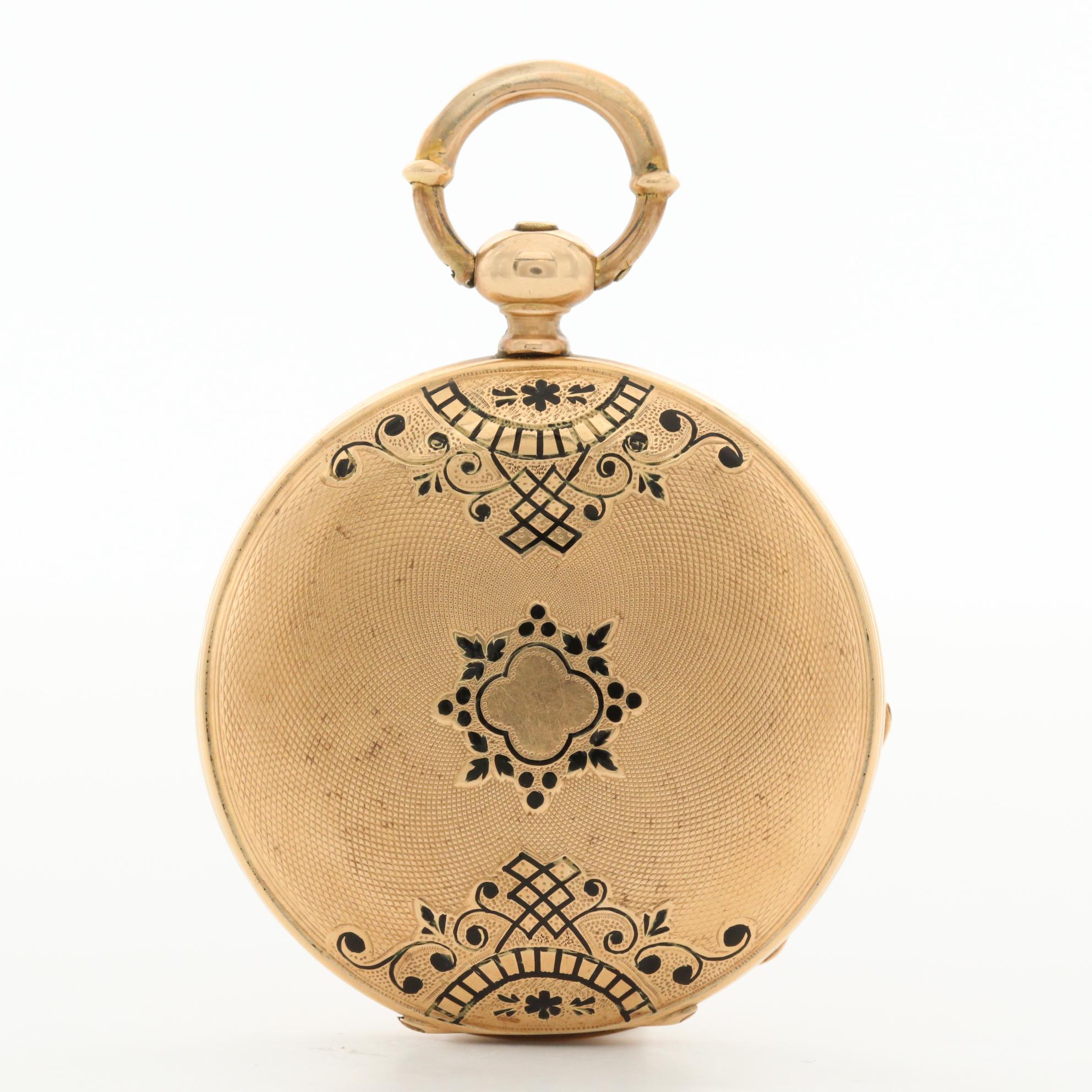 Antique Pateck & Co.14K Gold and Enamel Hunter Case Pocket Watch