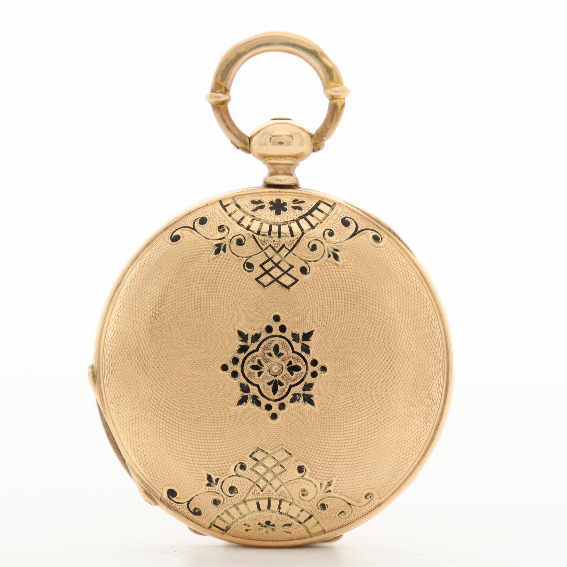 Antique Pateck & Co.14K Gold and Enamel Hunter Case Pocket Watch