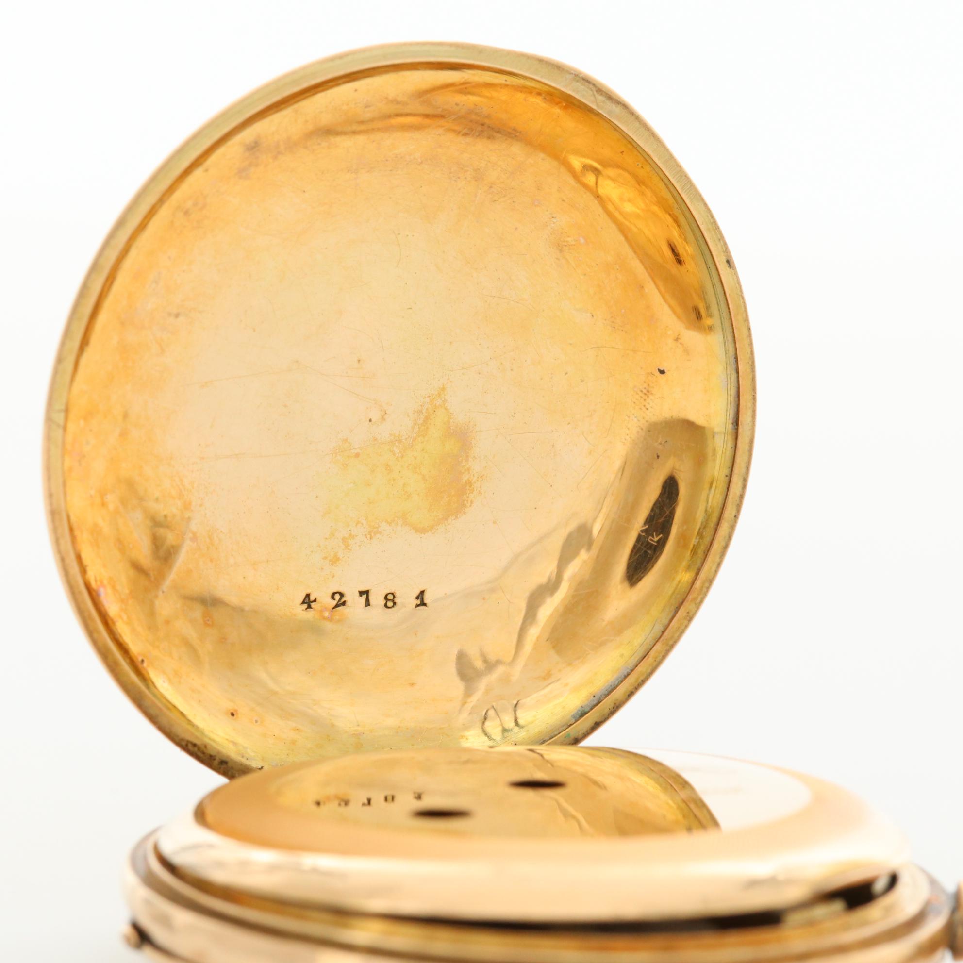 Antique Pateck & Co.14K Gold and Enamel Hunter Case Pocket Watch