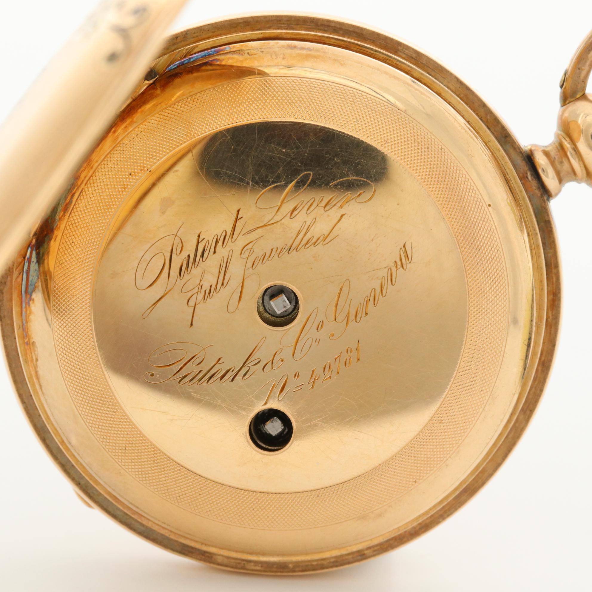 Antique Pateck & Co.14K Gold and Enamel Hunter Case Pocket Watch