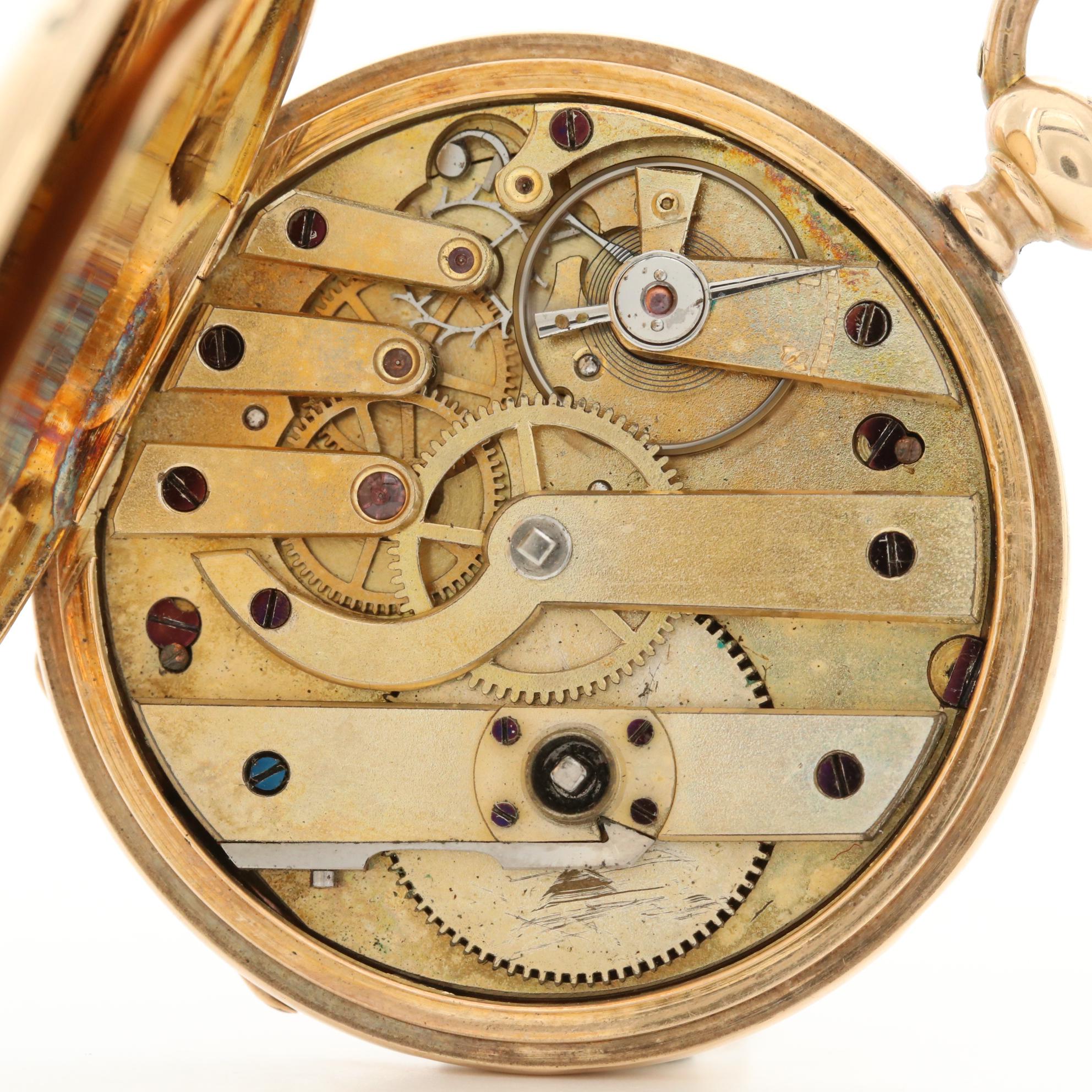 Antique Pateck & Co.14K Gold and Enamel Hunter Case Pocket Watch