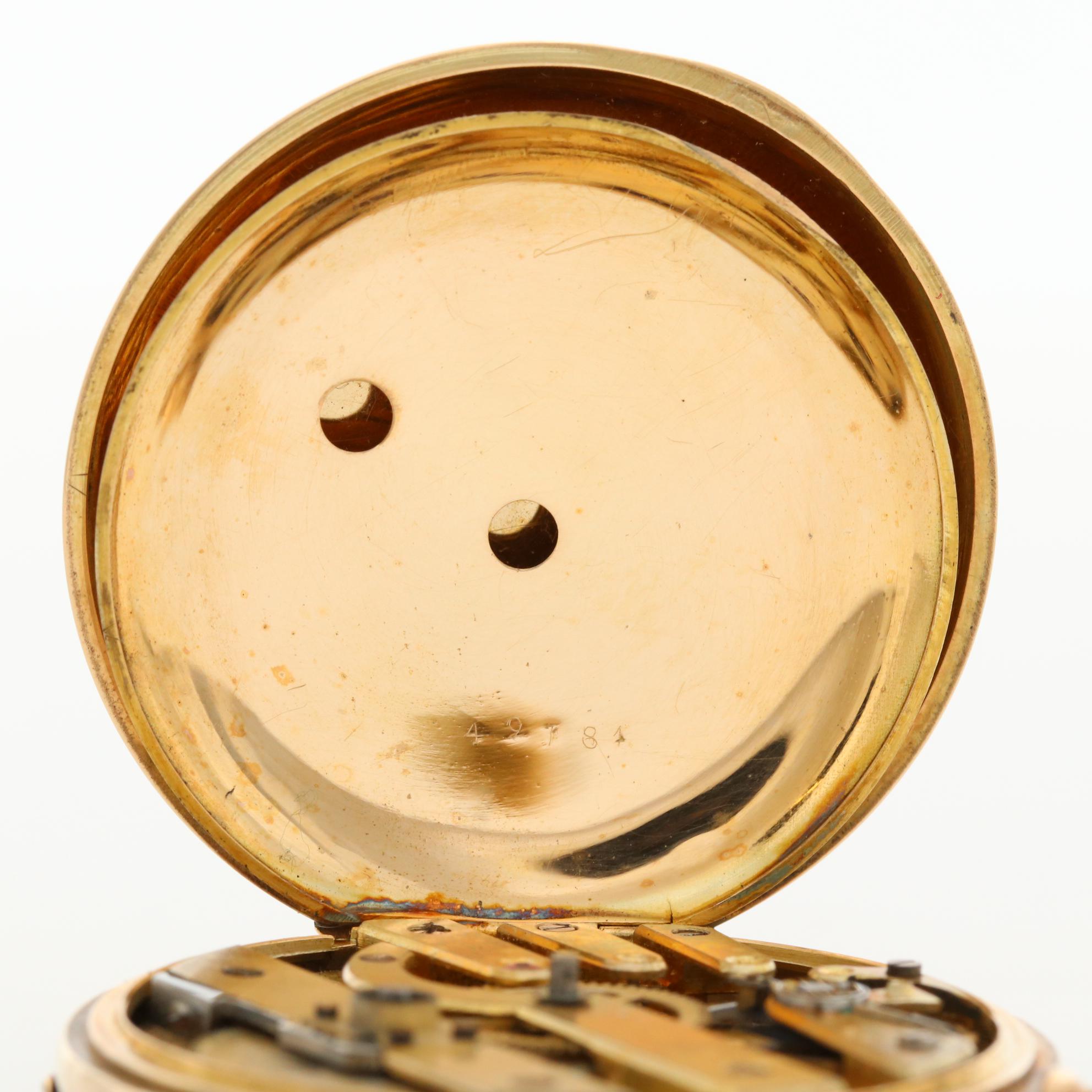 Antique Pateck & Co.14K Gold and Enamel Hunter Case Pocket Watch