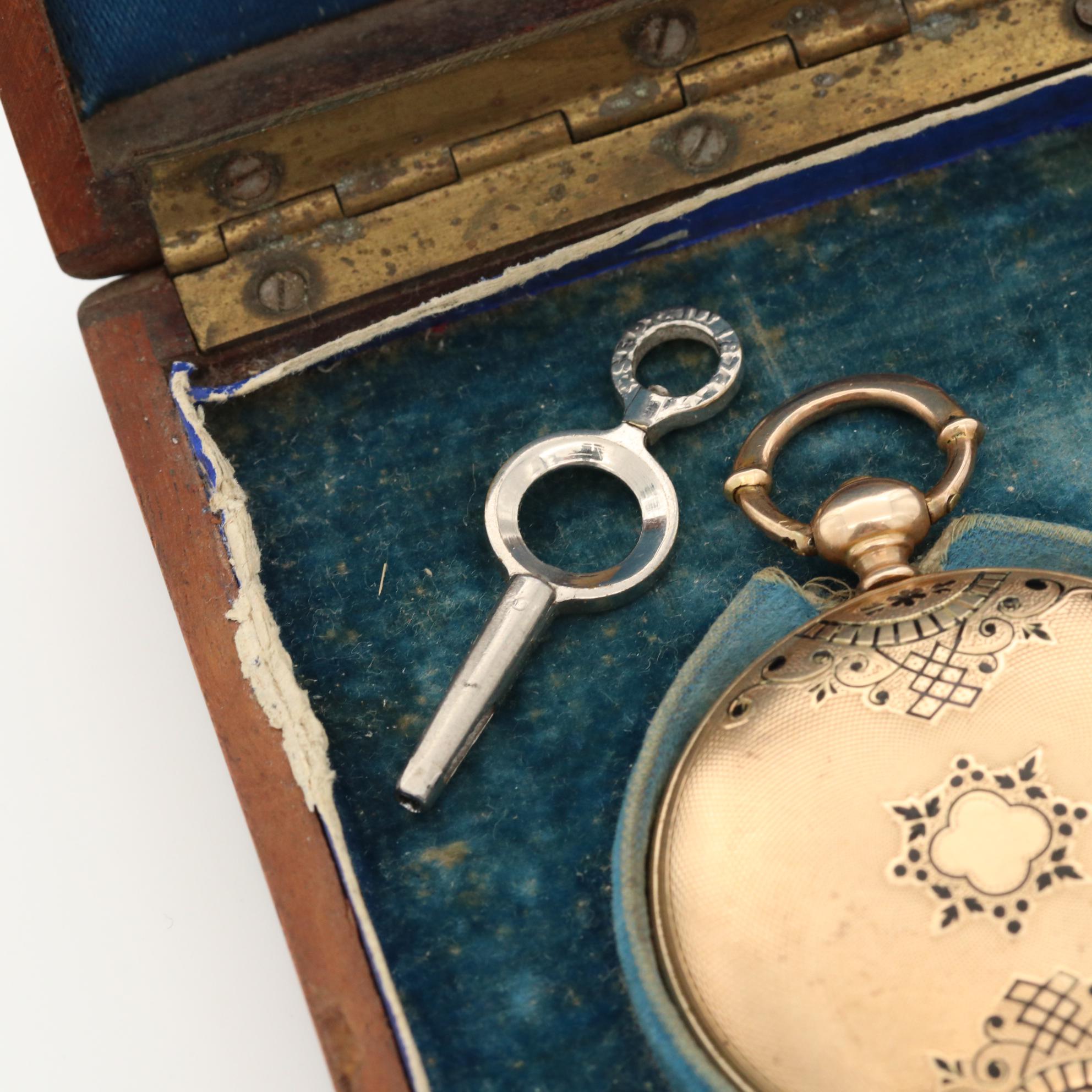 Antique Pateck & Co.14K Gold and Enamel Hunter Case Pocket Watch