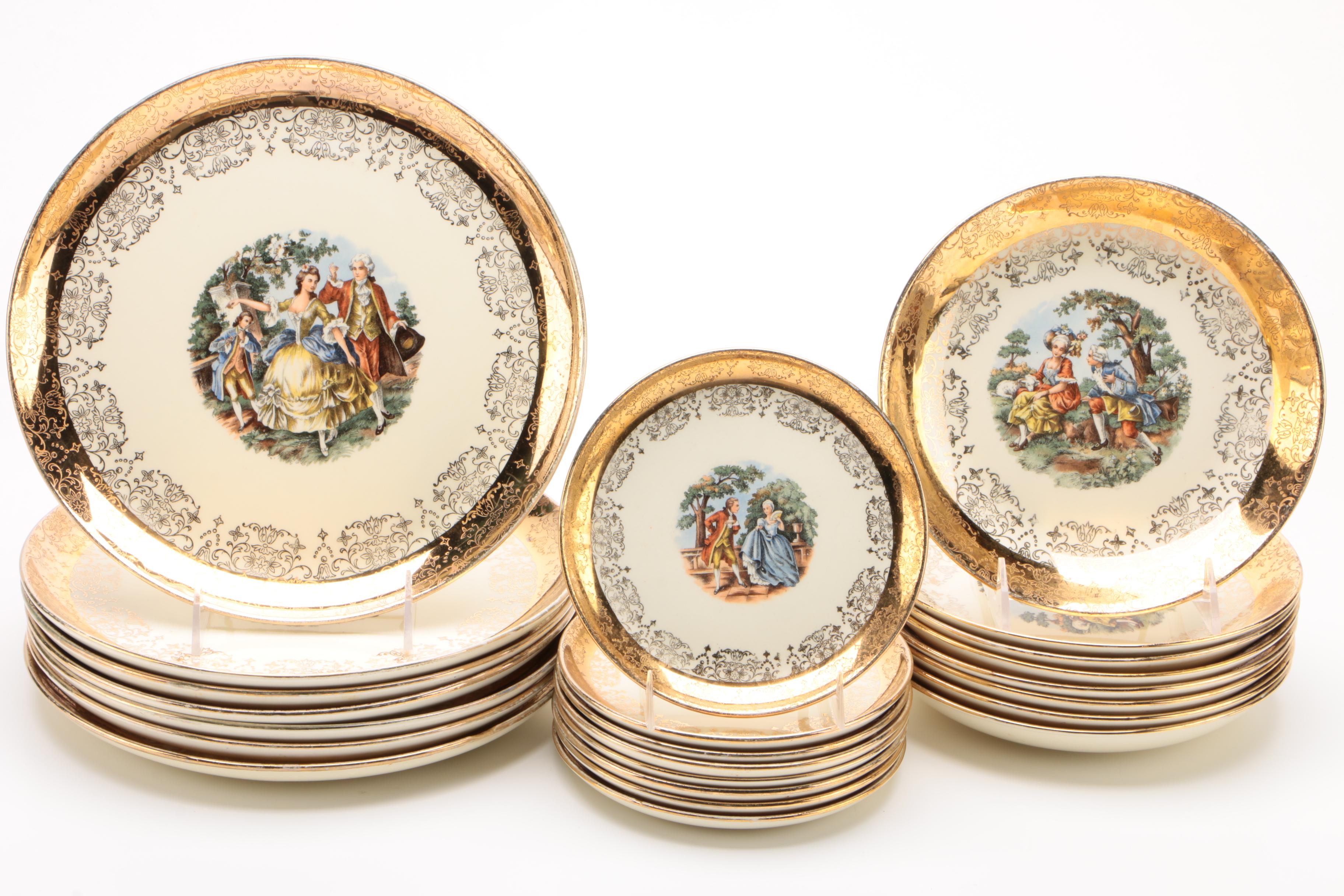 Sabin Crest-O-Gold Encrusted Ceramic Dinnerware, Early/Mid 20th Century