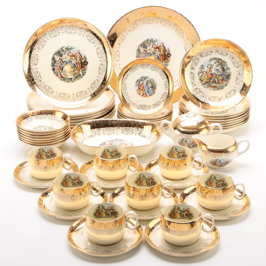 Sabin Crest-O-Gold Encrusted Ceramic Dinnerware, Early/Mid 20th Century