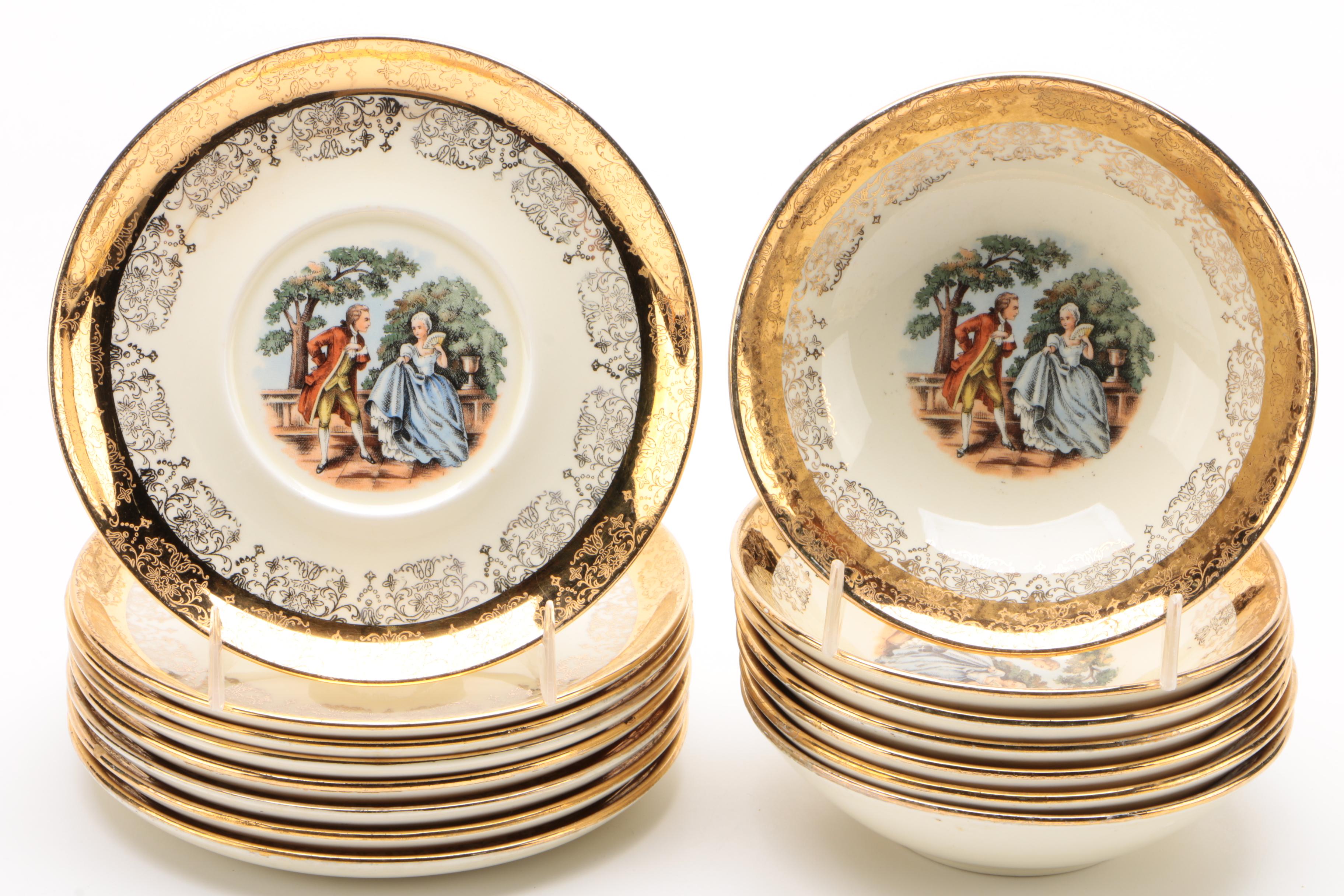 Sabin Crest-O-Gold Encrusted Ceramic Dinnerware, Early/Mid 20th Century
