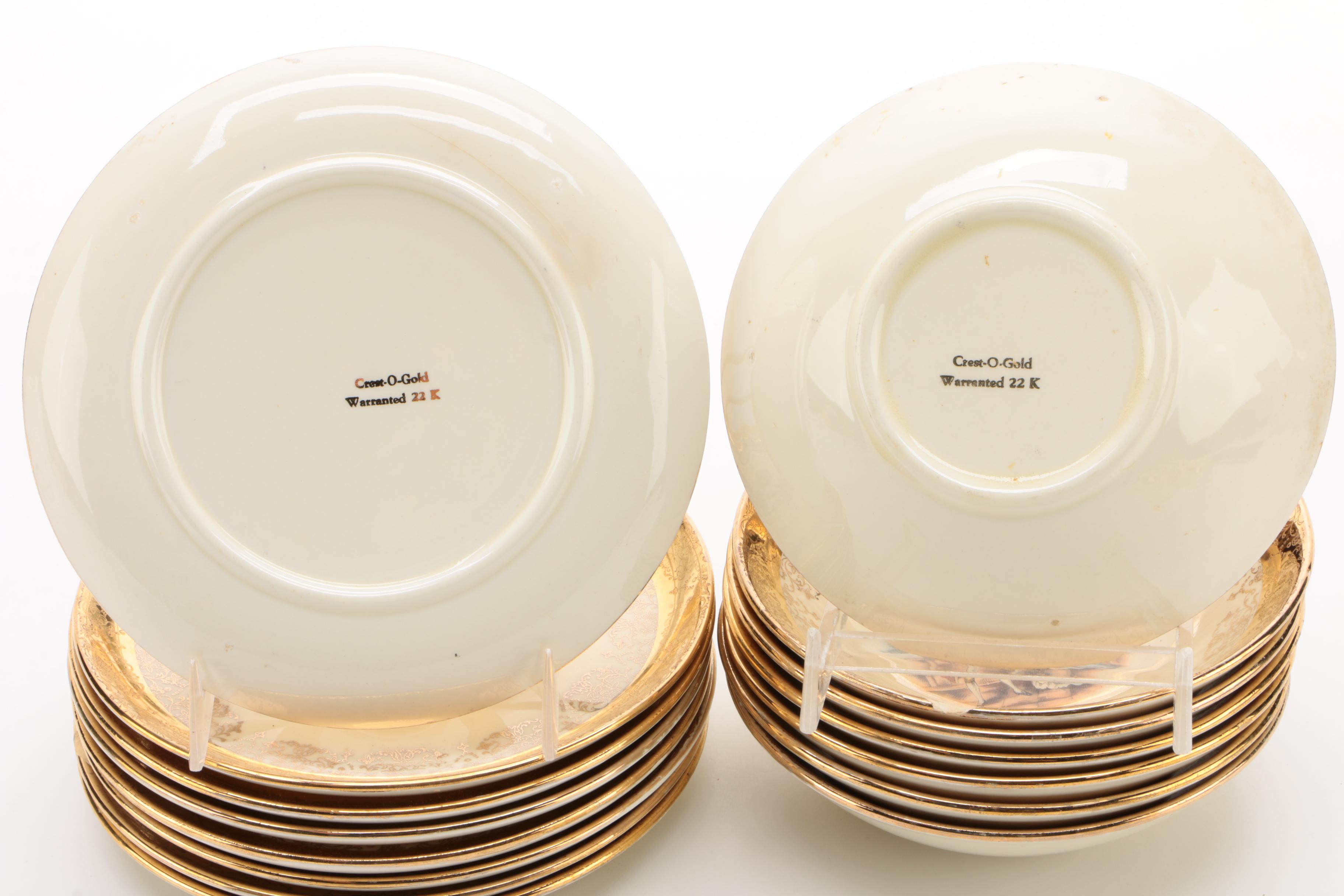 Sabin Crest-O-Gold Encrusted Ceramic Dinnerware, Early/Mid 20th Century