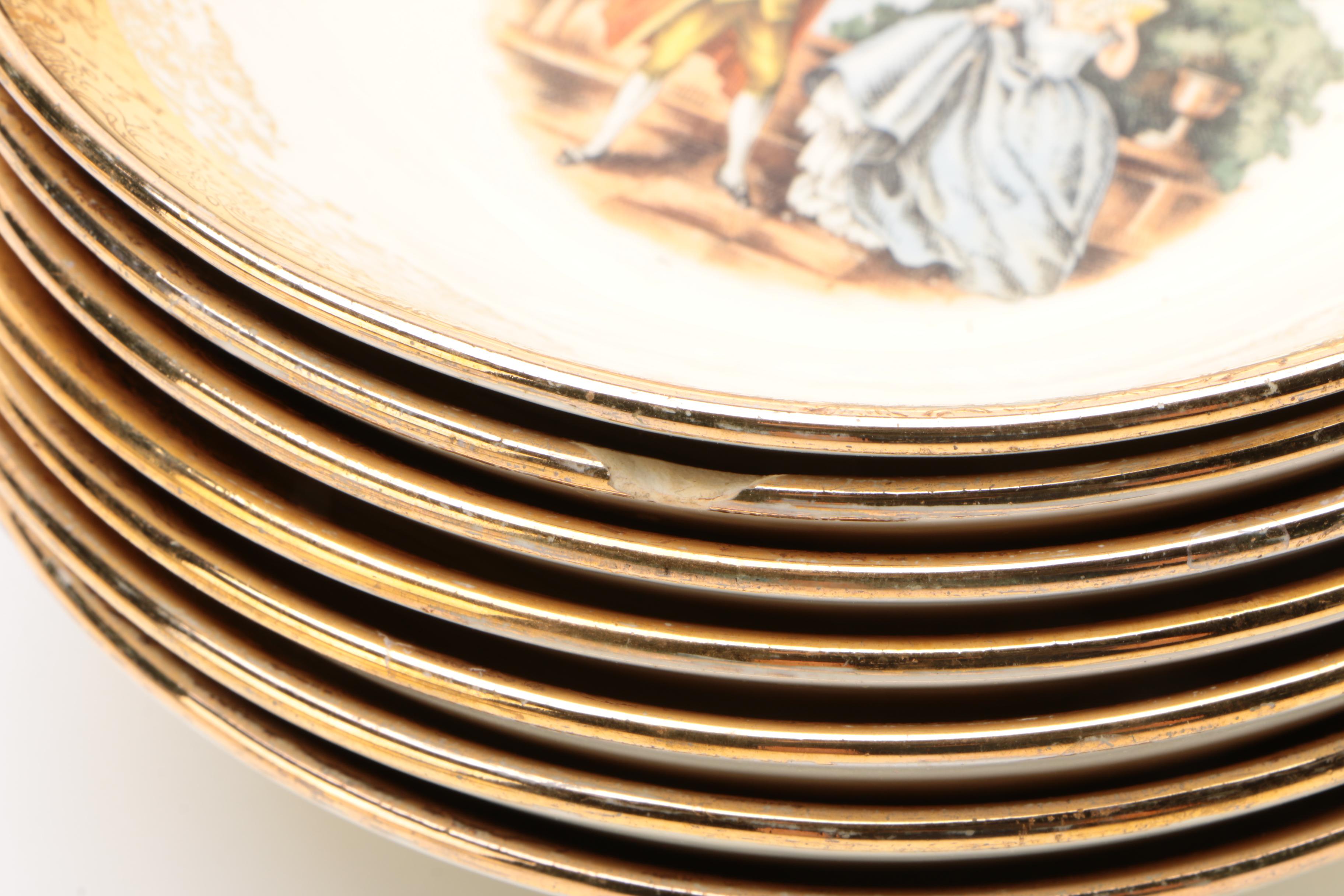 Sabin Crest-O-Gold Encrusted Ceramic Dinnerware, Early/Mid 20th Century