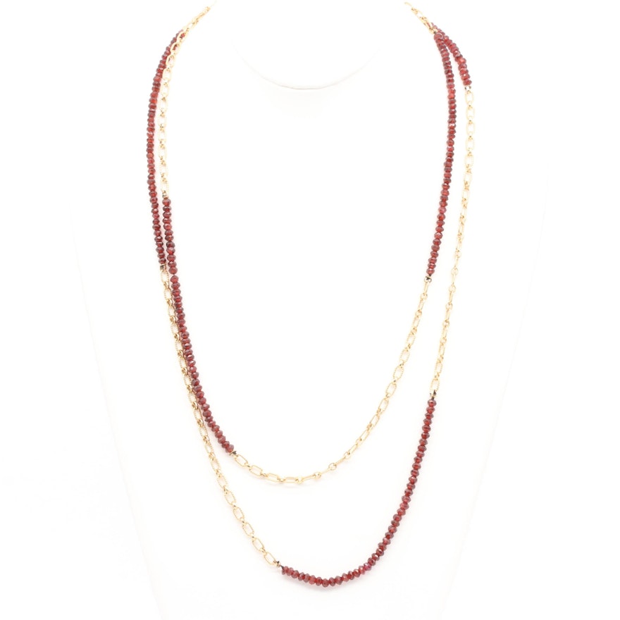 10K Yellow Gold Beaded Garnet Necklace