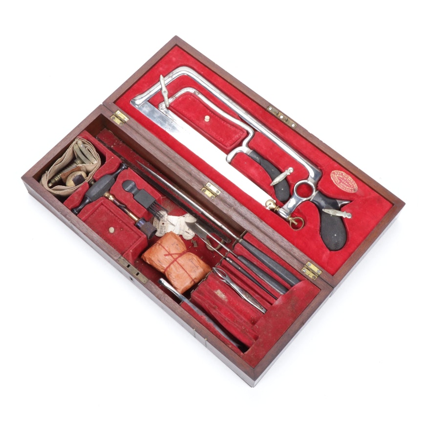 Max Wocher & Son Surgical Field Kit in Mahogany Case, Civil War Era