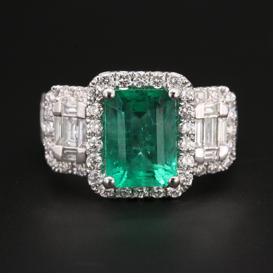 Platinum 2.60 CT Emerald and 1.75 CTW Diamond Ring