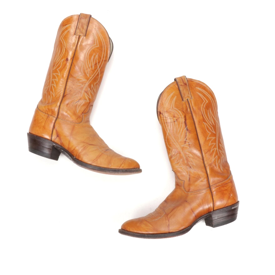 Justin Marbled Deerlight Leather Cowboy Boots with Stitched Detailing