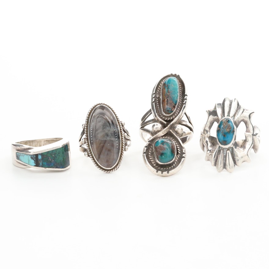 Southwestern Style Sterling Silver Turquoise and Gemstone Rings