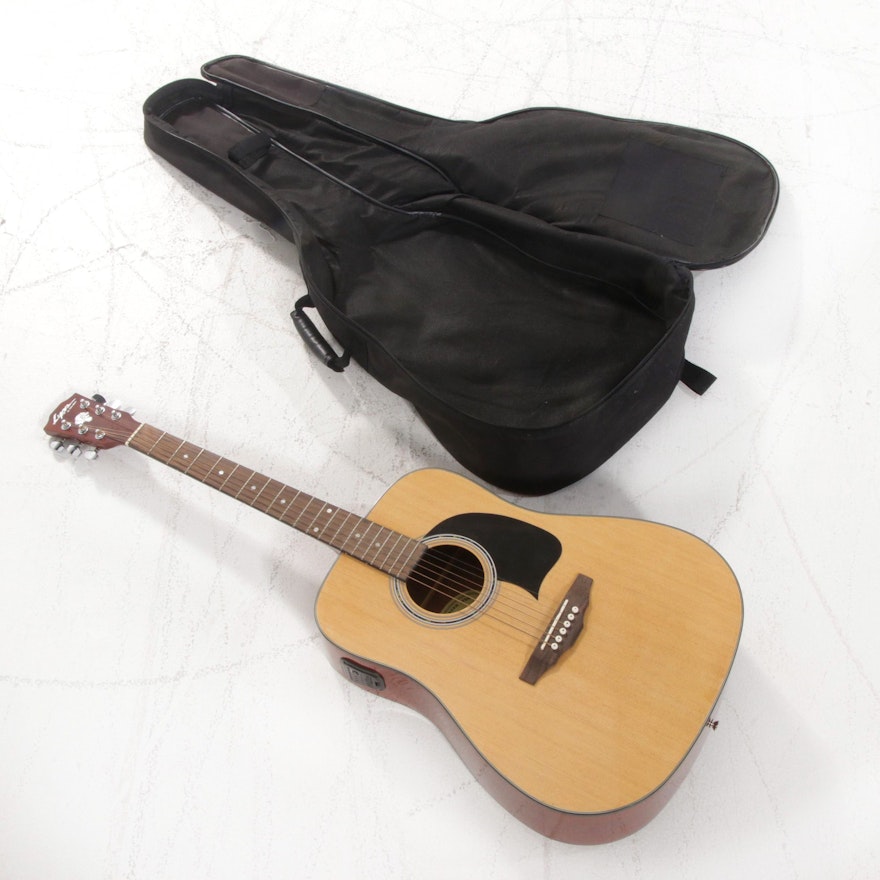 Lyon by Washburn Acoustic Guitar with Built-In Tuner, Case, and Accessories
