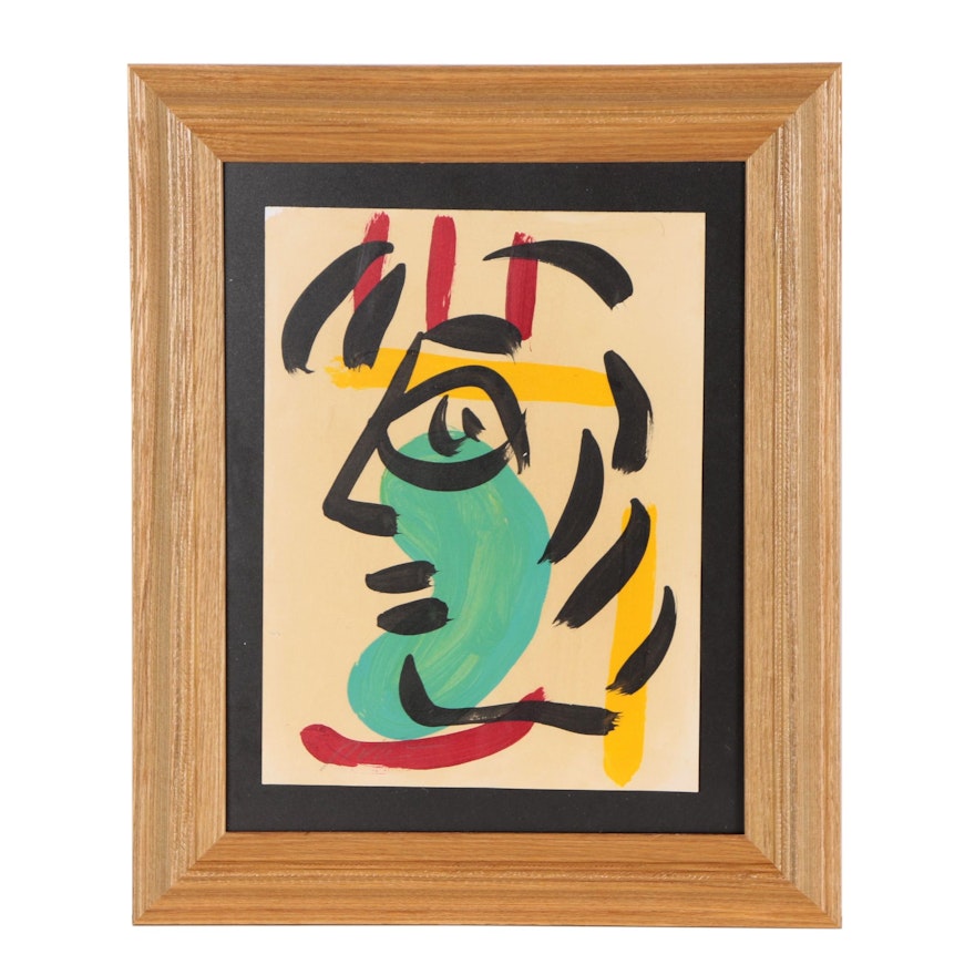 Peter Keil Abstract Acrylic Painting of Face in Profile