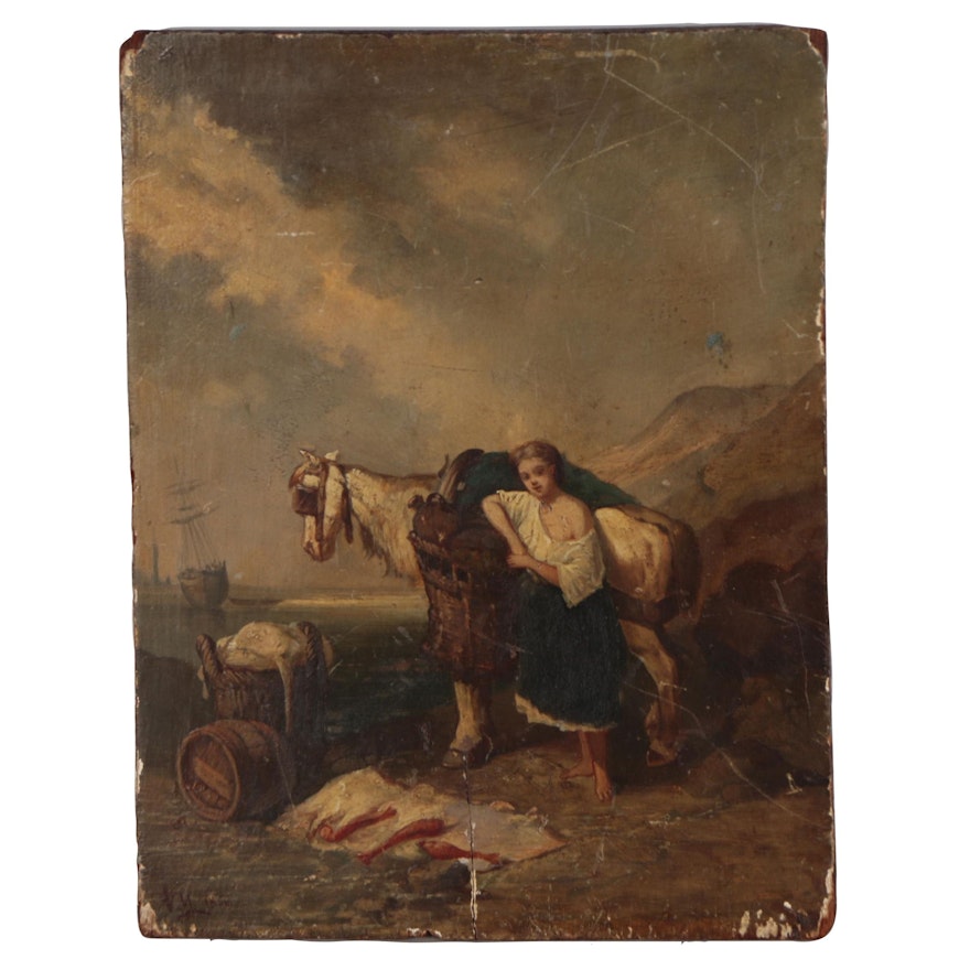 Genre Scene Oil Painting after Eugène Isabey, 19th Century