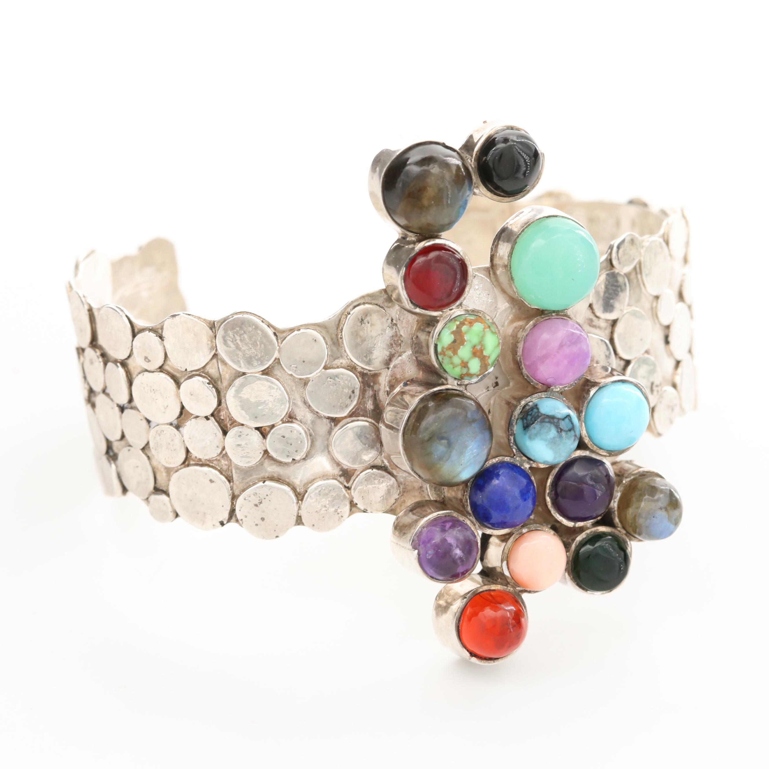 Dylan Poblano Zuni Sterling Silver Turquoise and Gemstone Cuff Bracelet