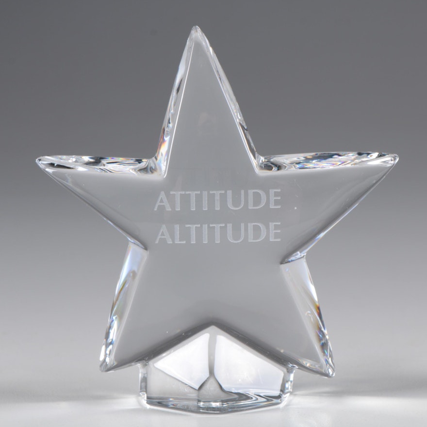 Baccarat "Star" Crystal Paperweight Engraved with "Attitude Altitude"