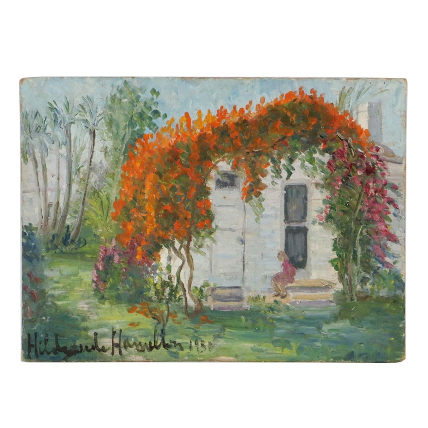 Hildegarde Hamilton Impressionist Style Florida Cottage Oil Painting