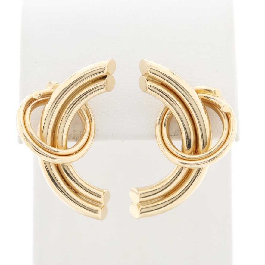 14K Yellow Gold Earrings Half Circle Earrings
