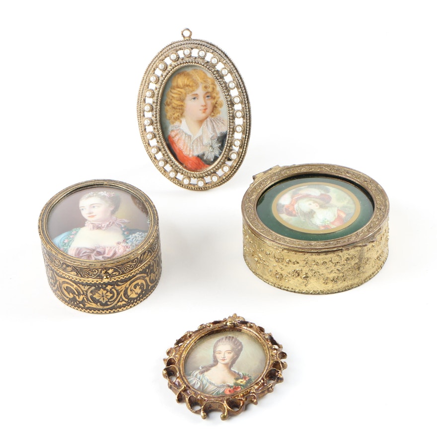 Miniature Oil Portraits and Trinket Boxes Featuring Notable French Figures