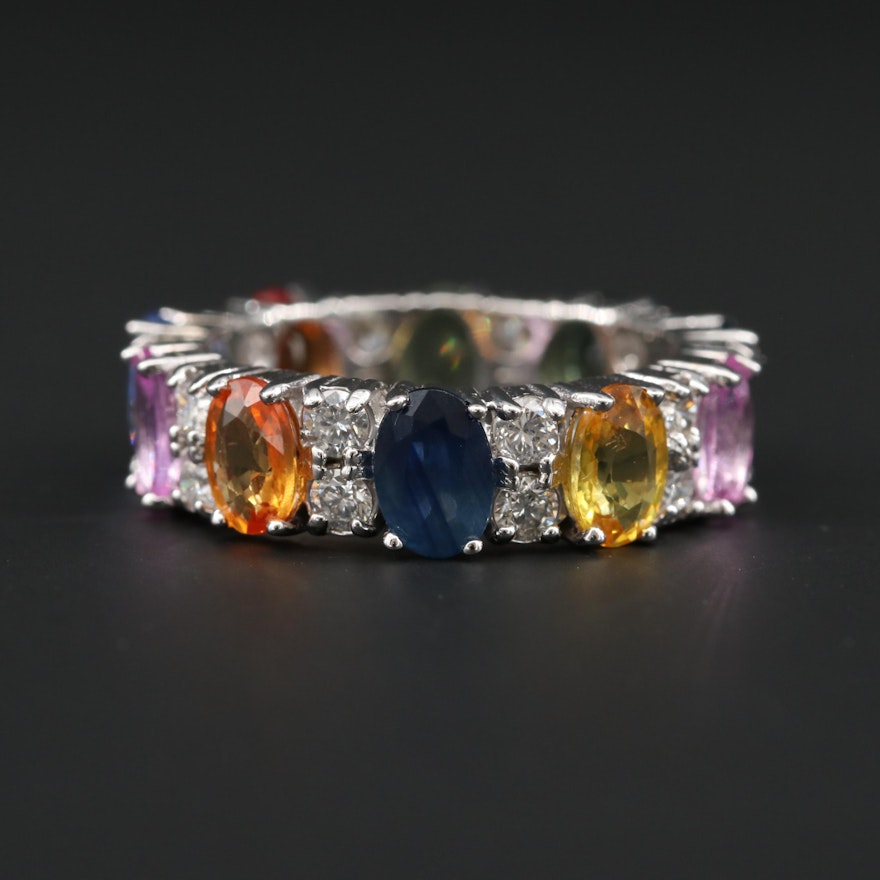 14K White Gold Multi-Colored Sapphire and Diamond Eternity Ring