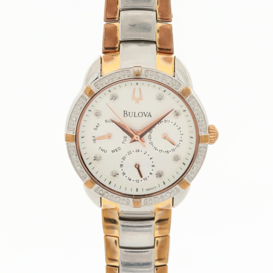 Bulova Maribor Diamond Bezel, Rose Gold Tone and Stainless Steel Wristwatch