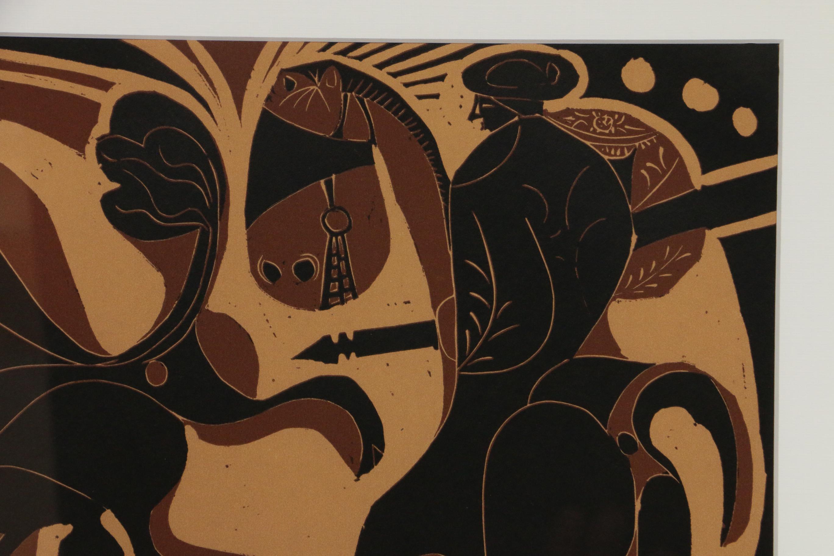 Pablo Picasso Linoleum Cut "Picador and Fleeing Bull", 1962