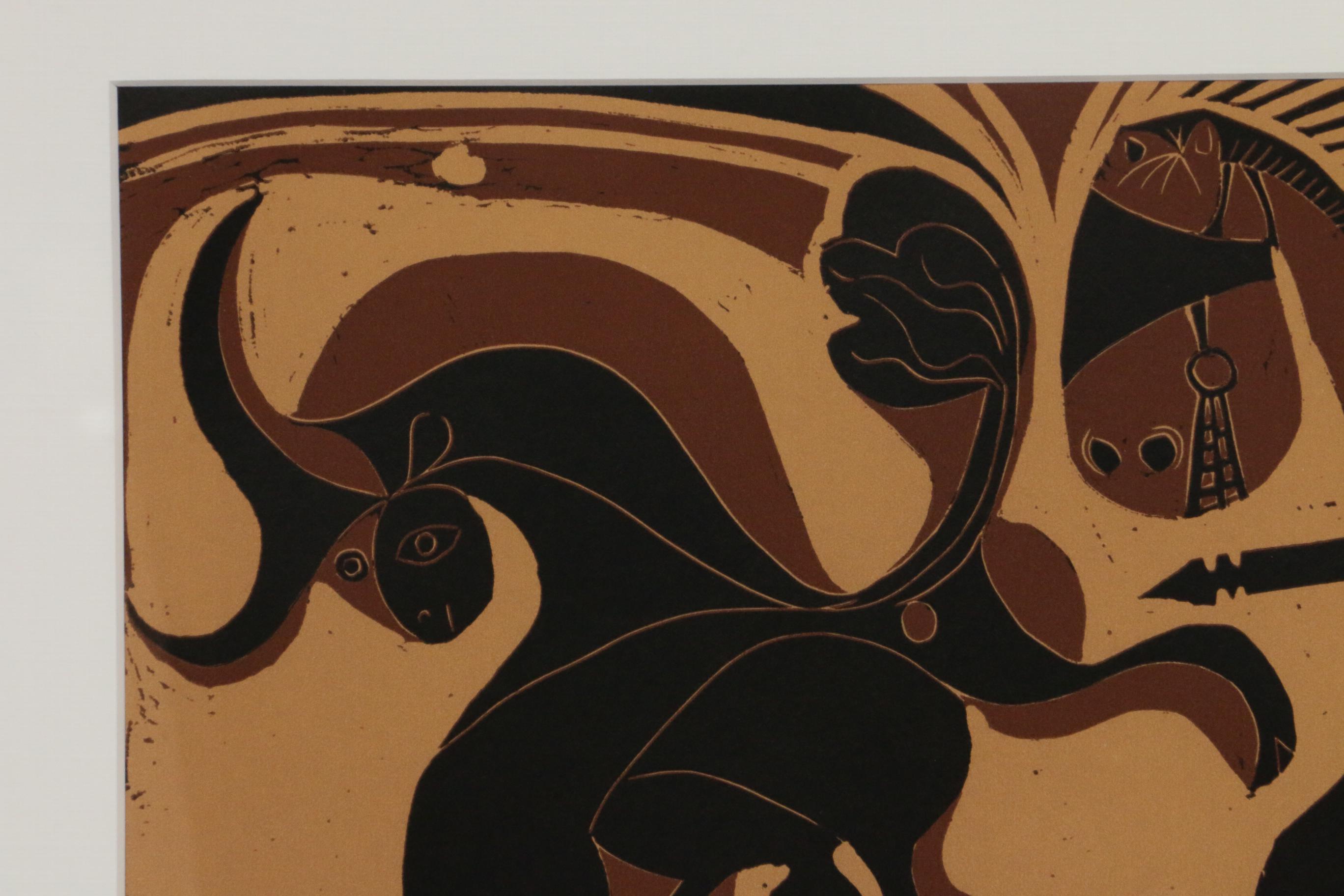 Pablo Picasso Linoleum Cut "Picador and Fleeing Bull", 1962