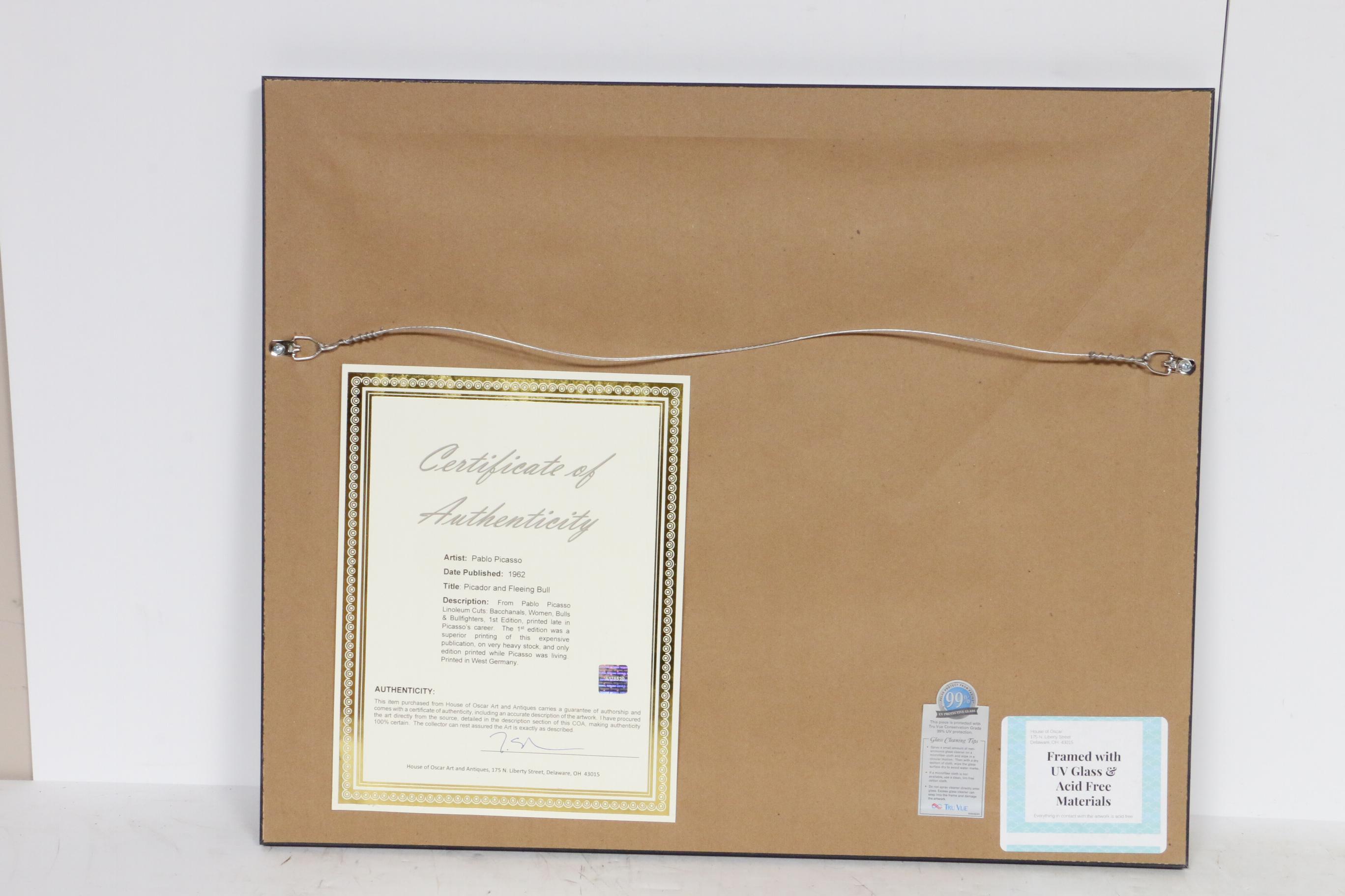 Pablo Picasso Linoleum Cut "Picador and Fleeing Bull", 1962