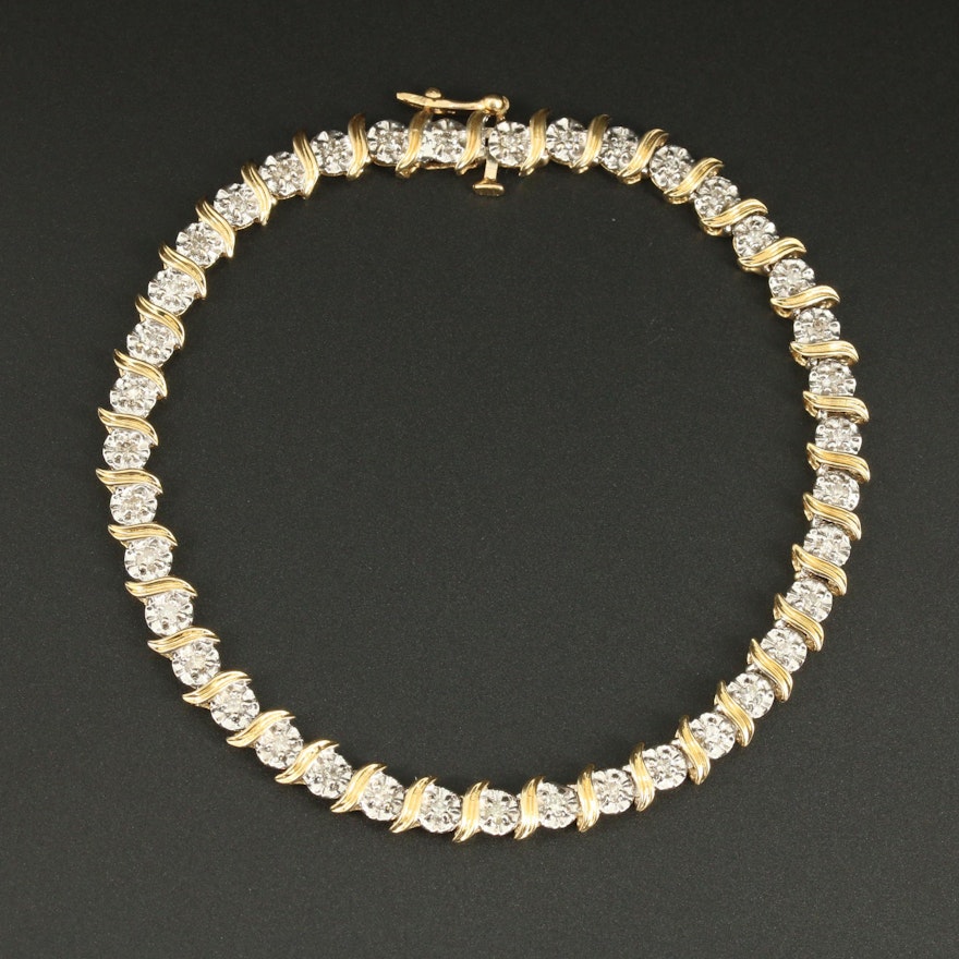 14K Yellow Gold Diamond Tennis Bracelet