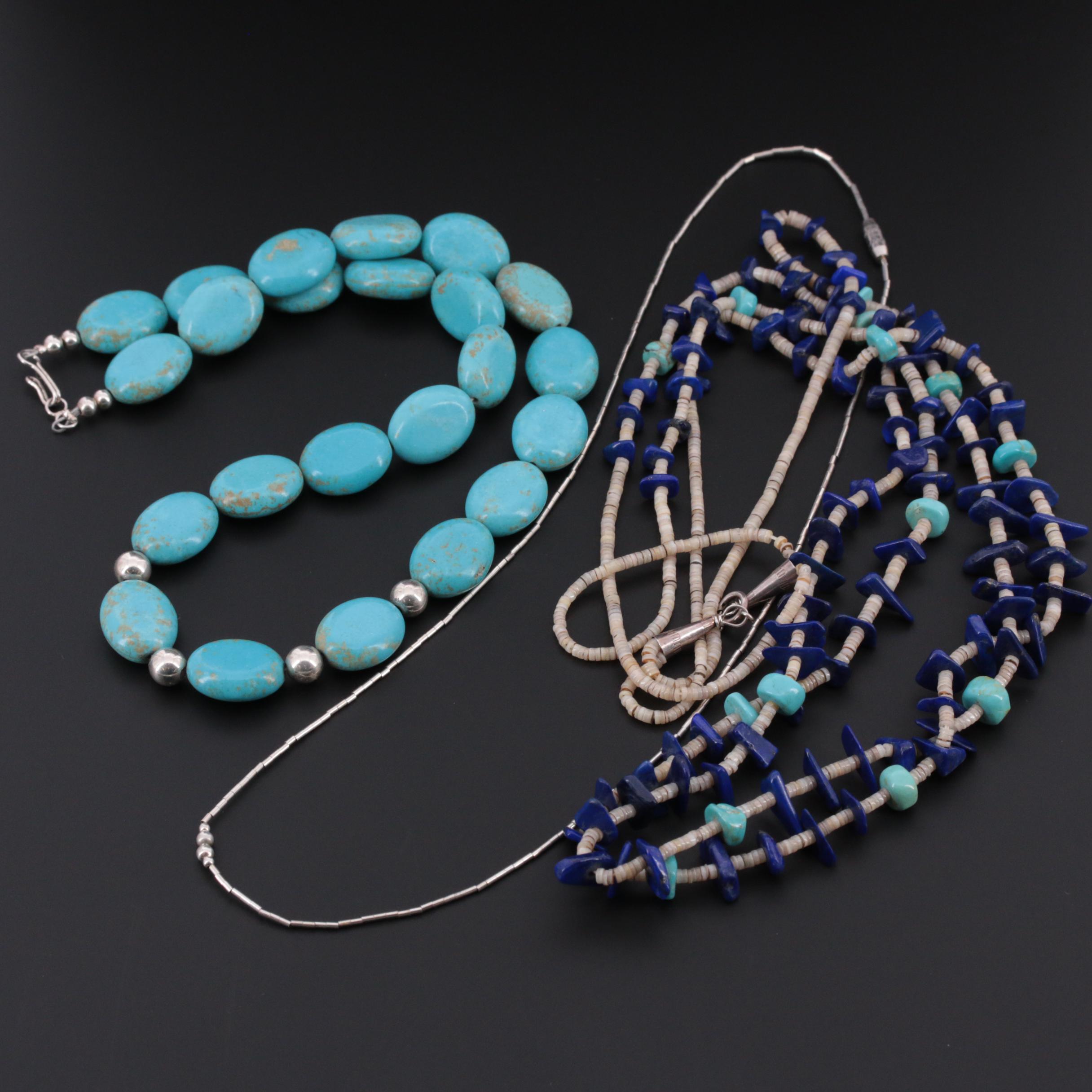 Southwestern Style Sterling Silver Shell and Gemstone Necklaces