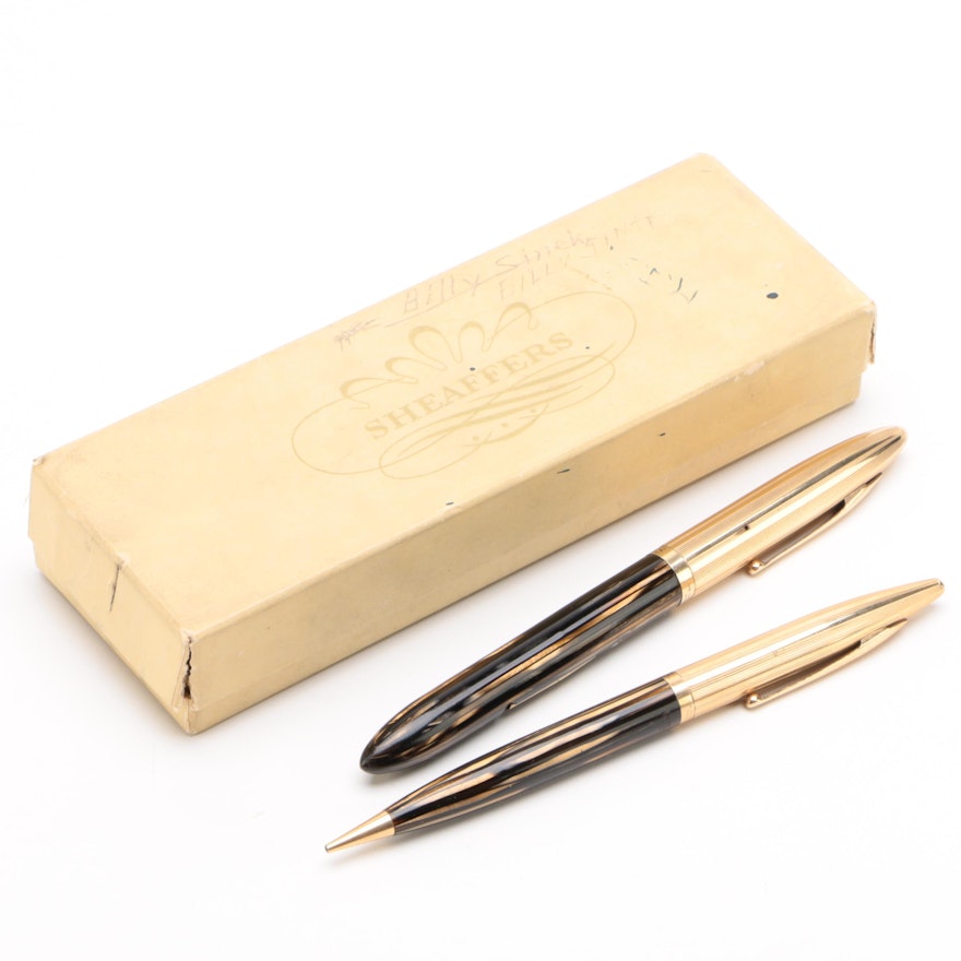 Sheaffer "Crest" Fountain Pen and Pencil Set with Gold Filled Caps, Vintage