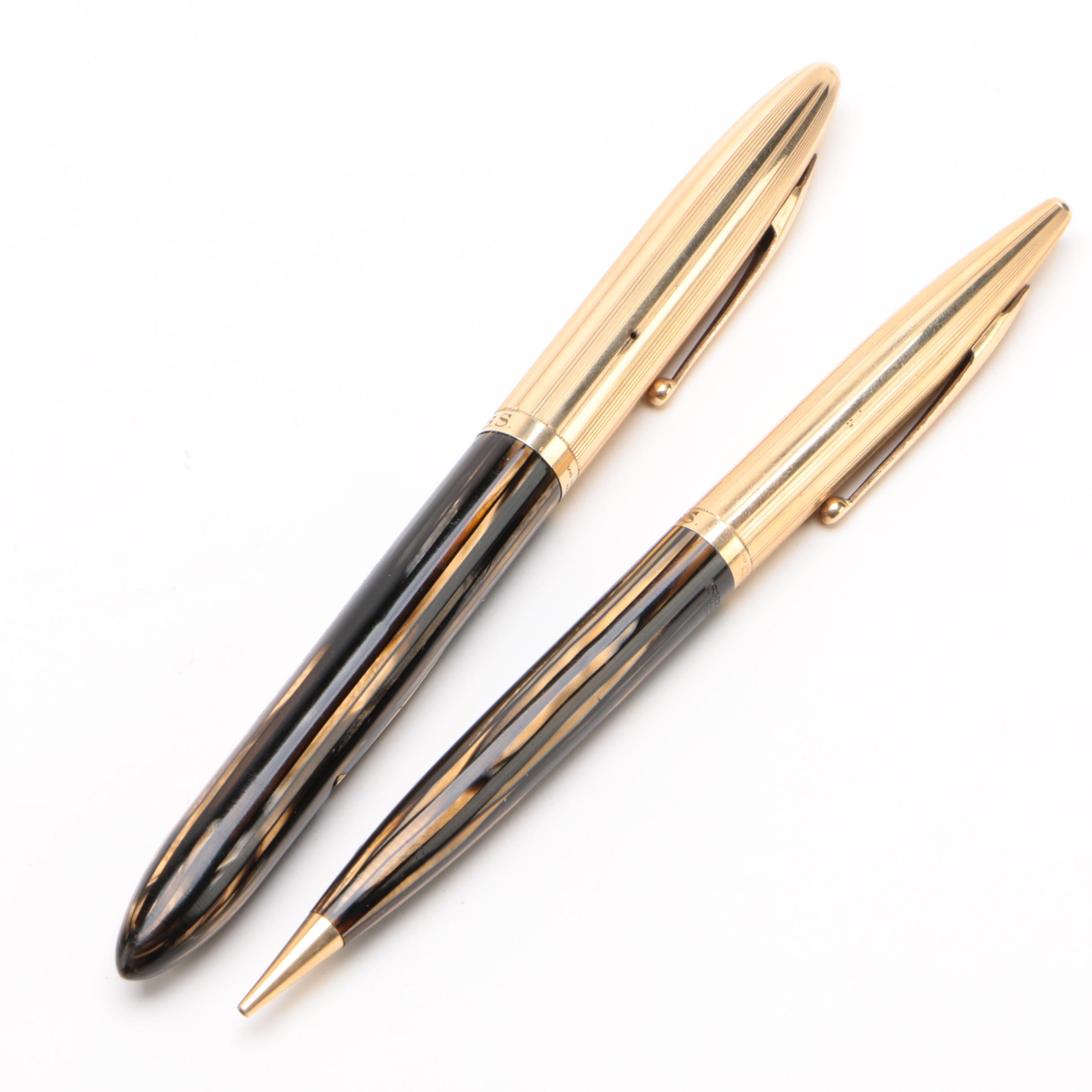 Sheaffer "Crest" Fountain Pen and Pencil Set with Gold Filled Caps, Vintage