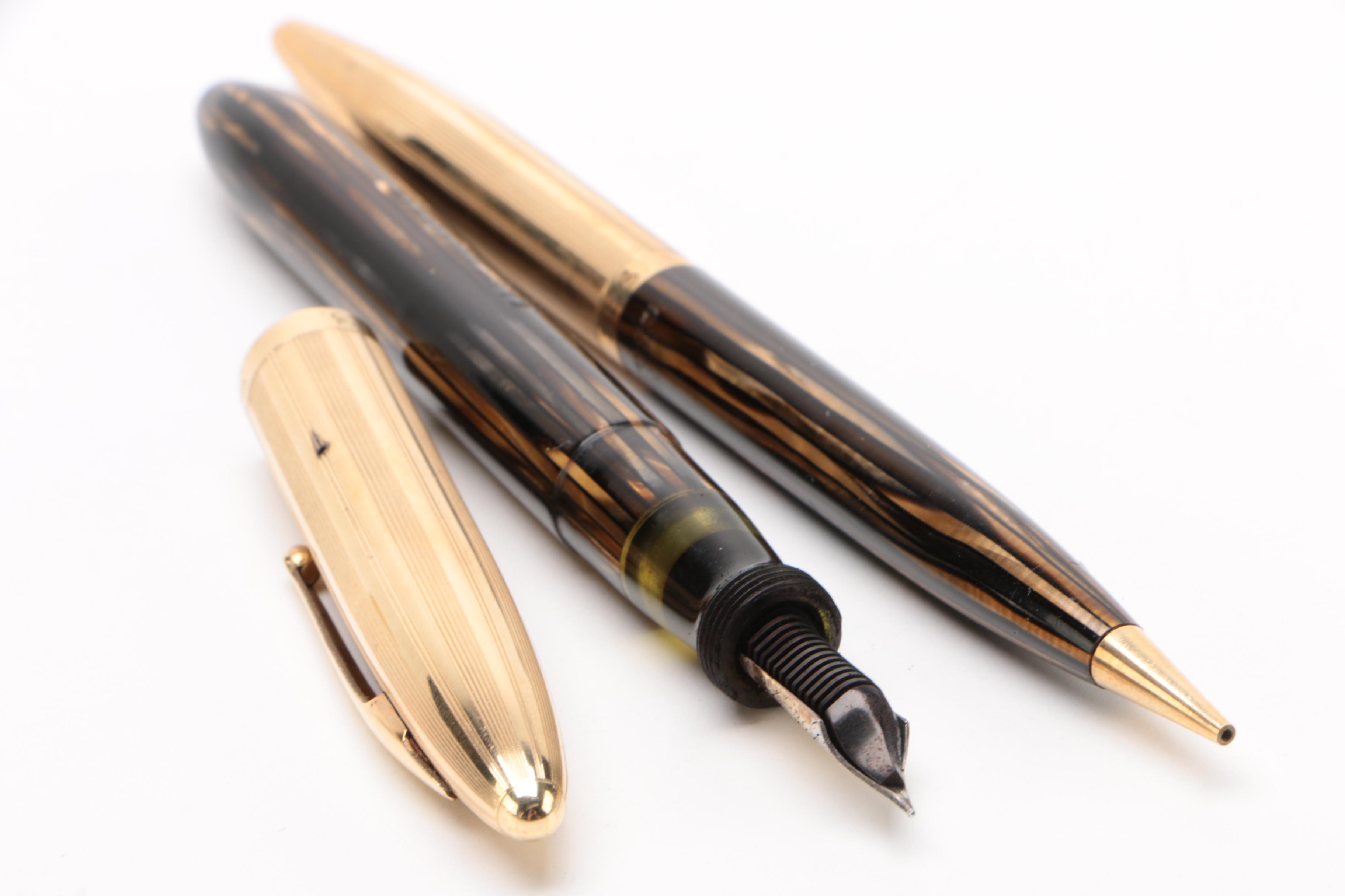 Sheaffer "Crest" Fountain Pen and Pencil Set with Gold Filled Caps, Vintage