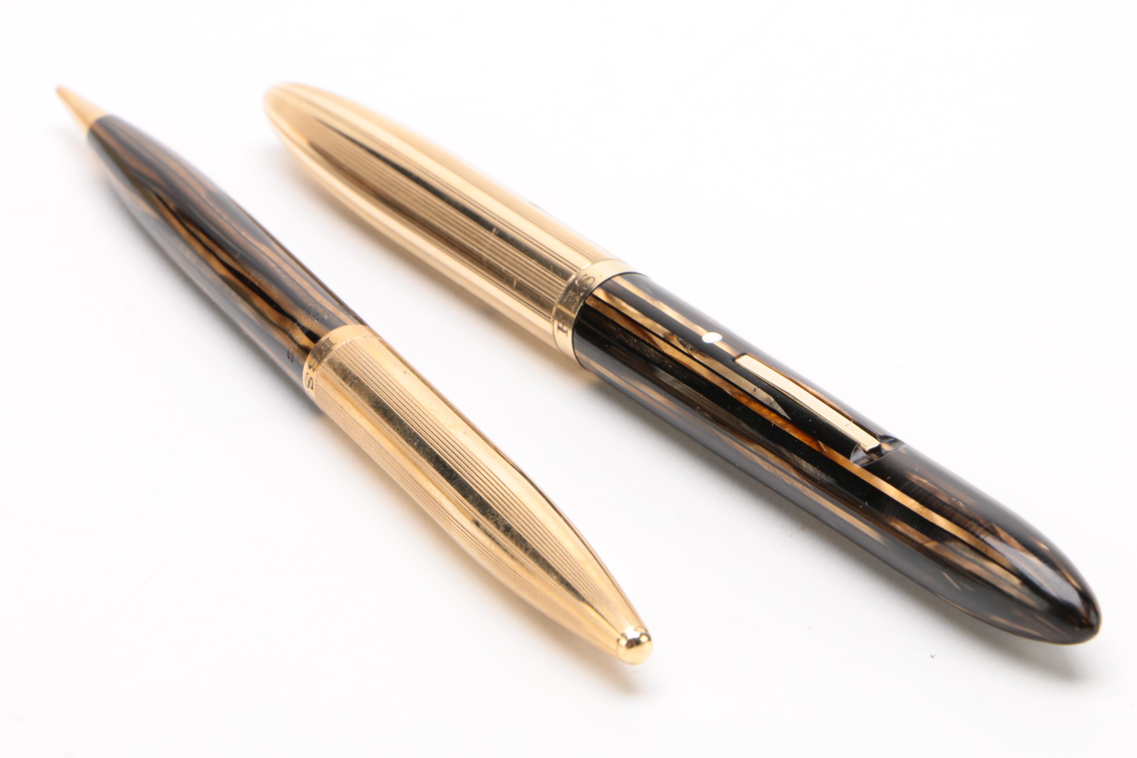 Sheaffer "Crest" Fountain Pen and Pencil Set with Gold Filled Caps, Vintage
