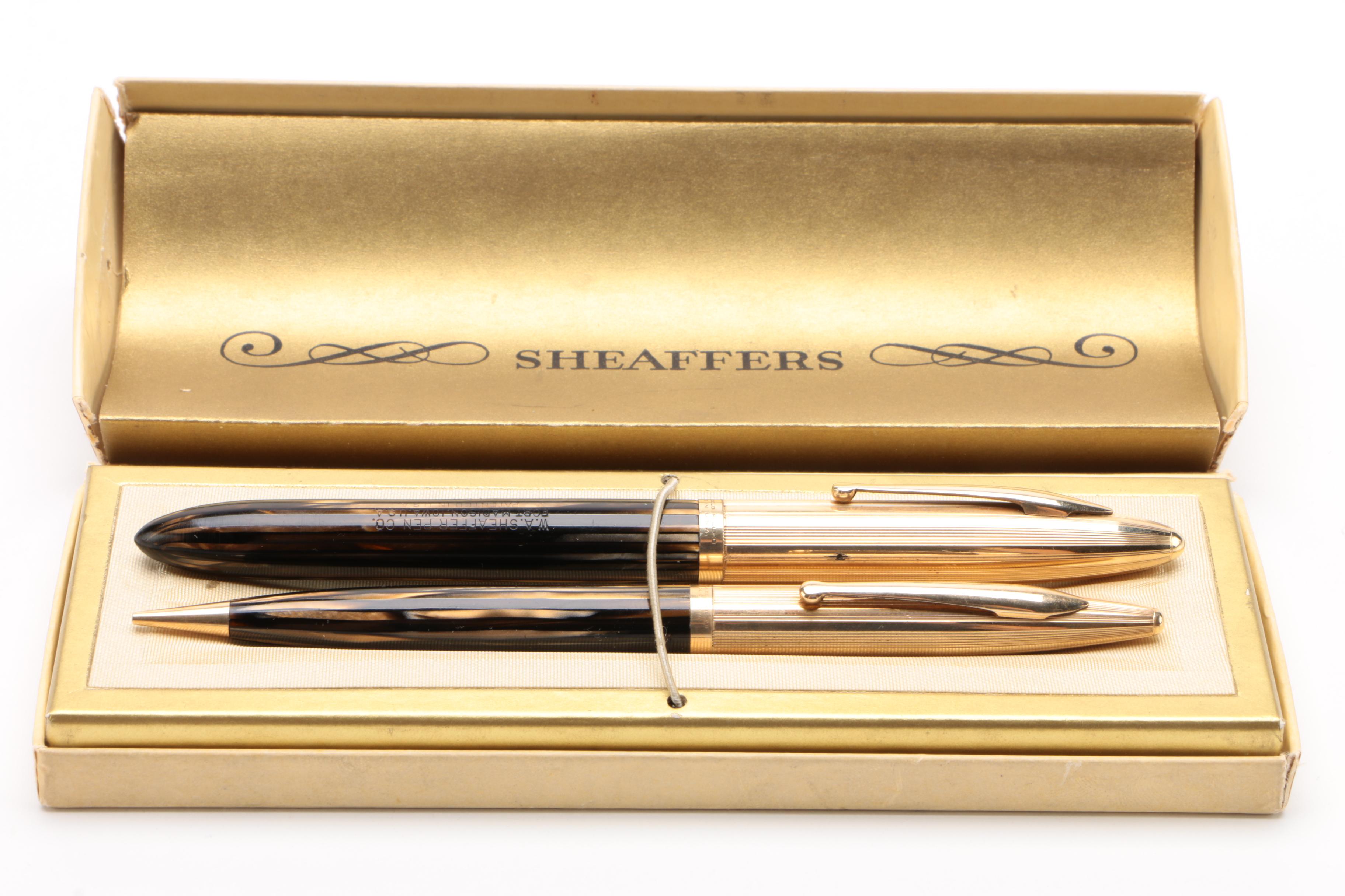 Sheaffer "Crest" Fountain Pen and Pencil Set with Gold Filled Caps, Vintage